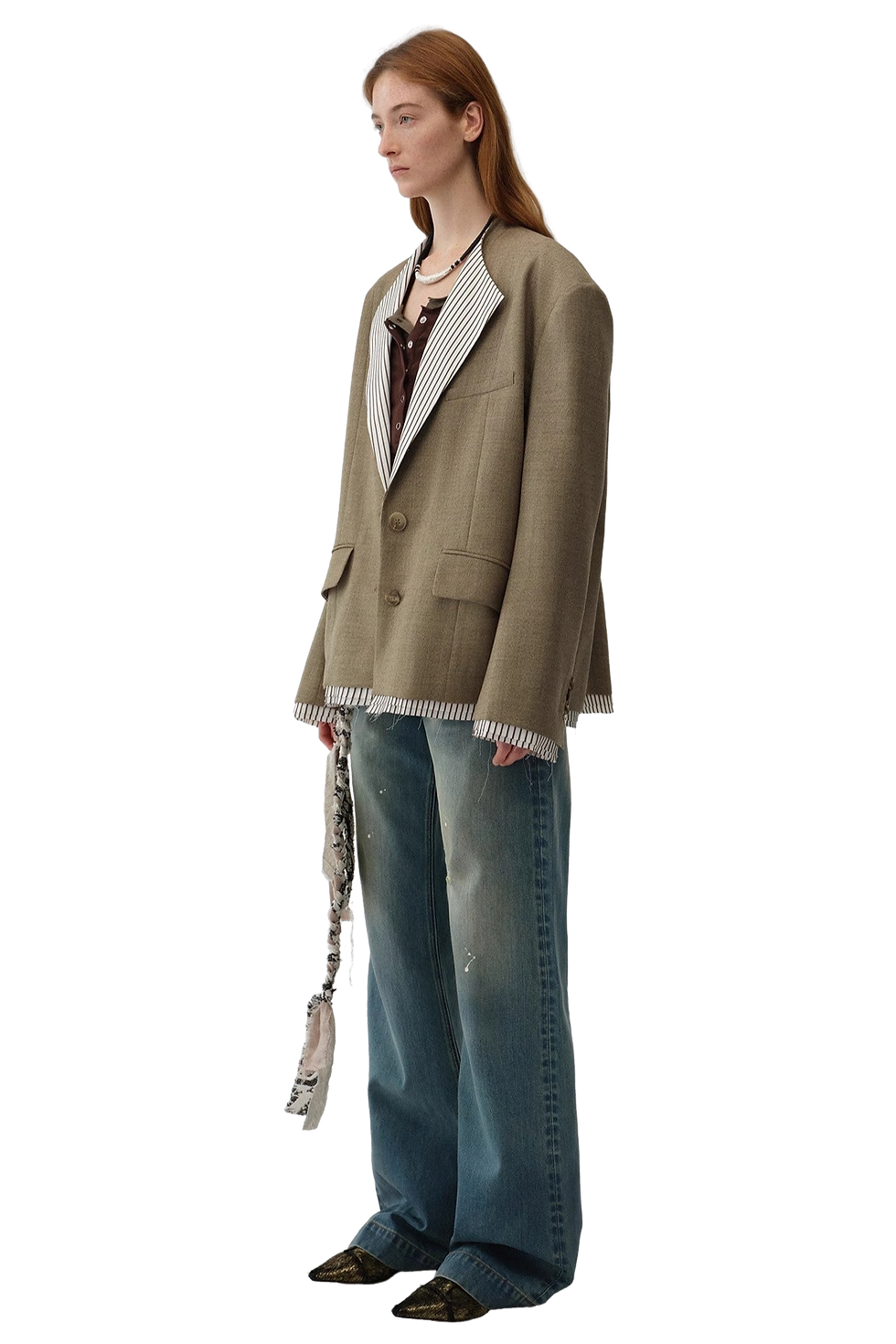 Thumbnail: Firelady Fur "London Diary" Old Money Style Contrasting Lapel Wool Blazer