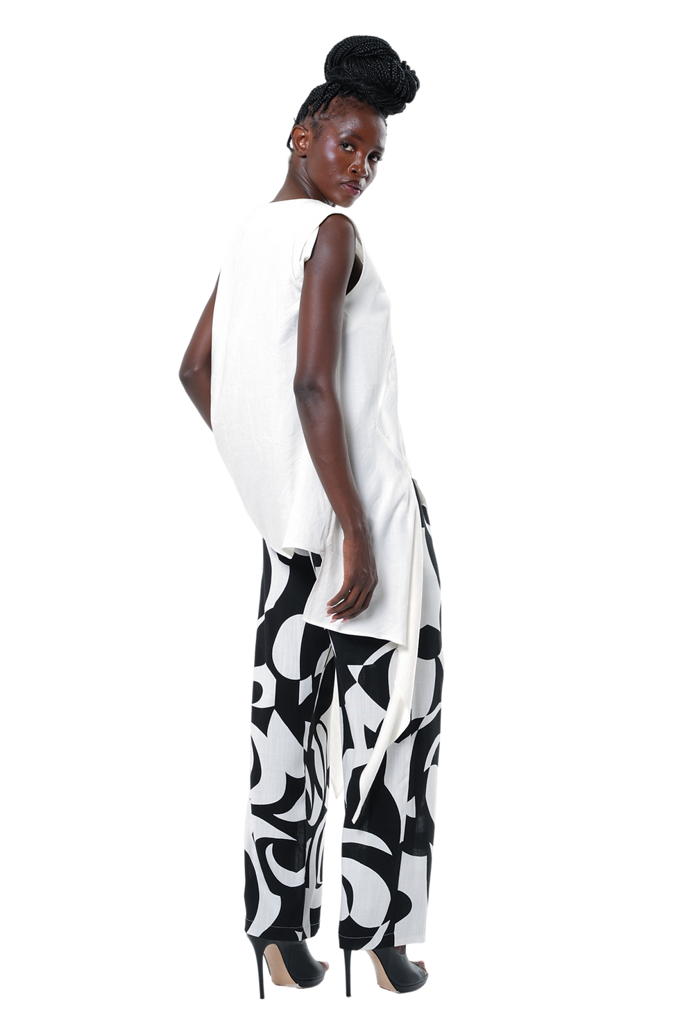 Thumbnail: Metamorphoza Asymmetric Tunic Top With Linen In Black