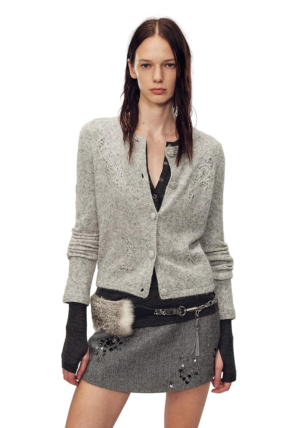Firelady Fur "Spring Love Poem" Paisley Embroidery Alpaca Blend Knit Cardigan