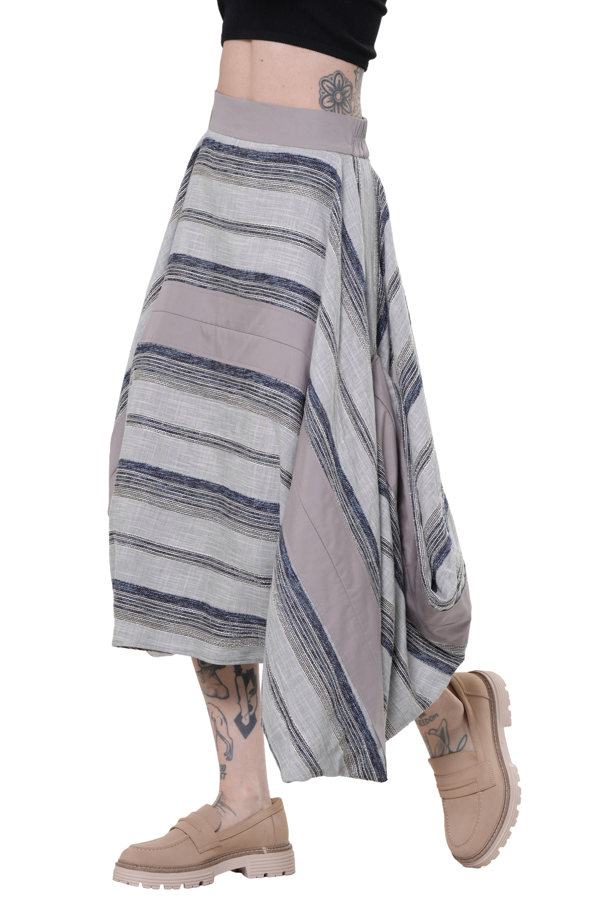 Metamorphoza Asymmetric Midi Striped Skirt