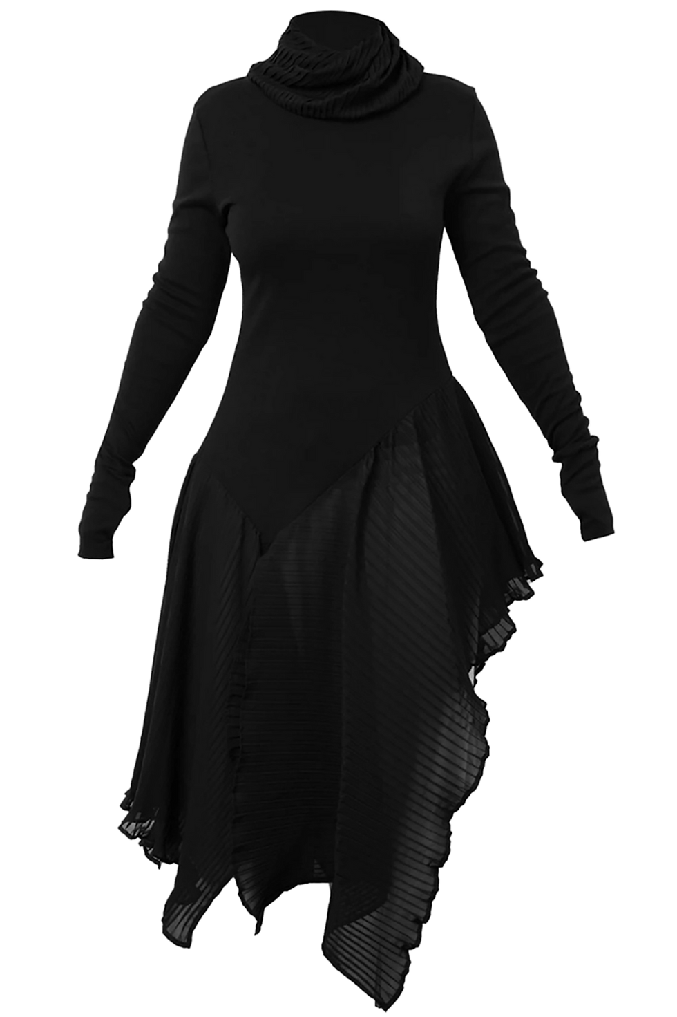 Thumbnail: Metamorphoza Turtleneck Black Tunic with Pleated Chiffon Layer