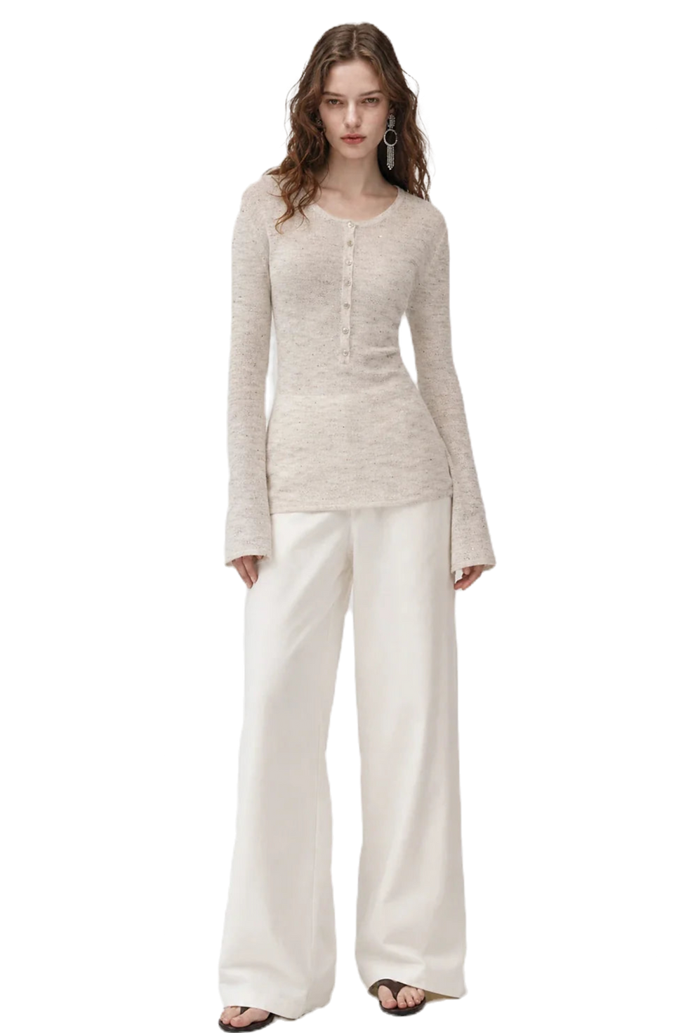 Firelady Fur "Perry Moonlight" Cotton and Linen Knit Beaded Bell Sleeve Cardigan