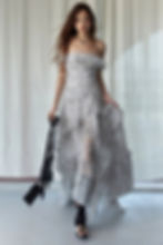 Marigold Shadows Miranda Ruffled Open Shoulder Dress