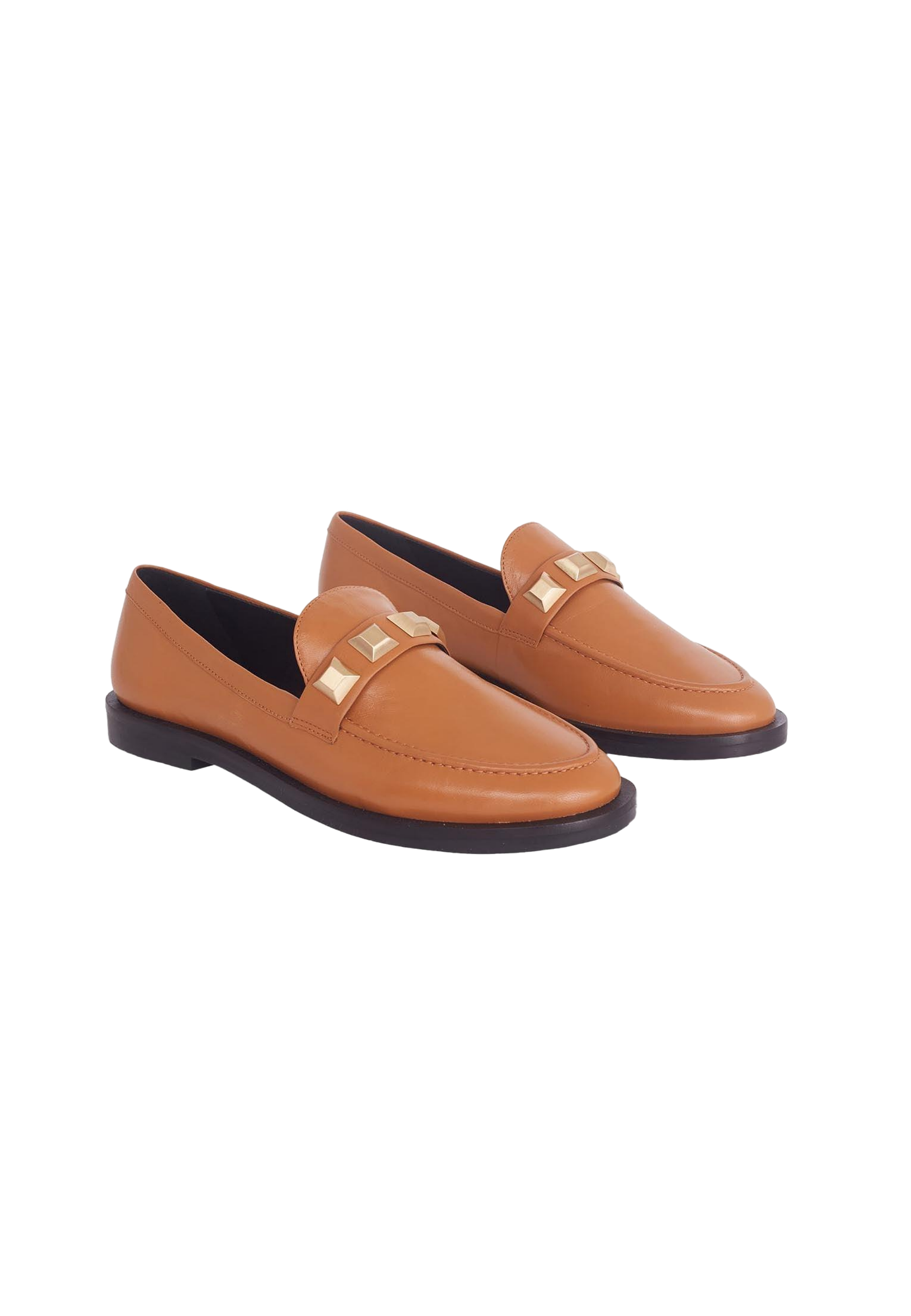 Mangara Atelier Calf Leather Flat Loafers With Metal Stud Detail