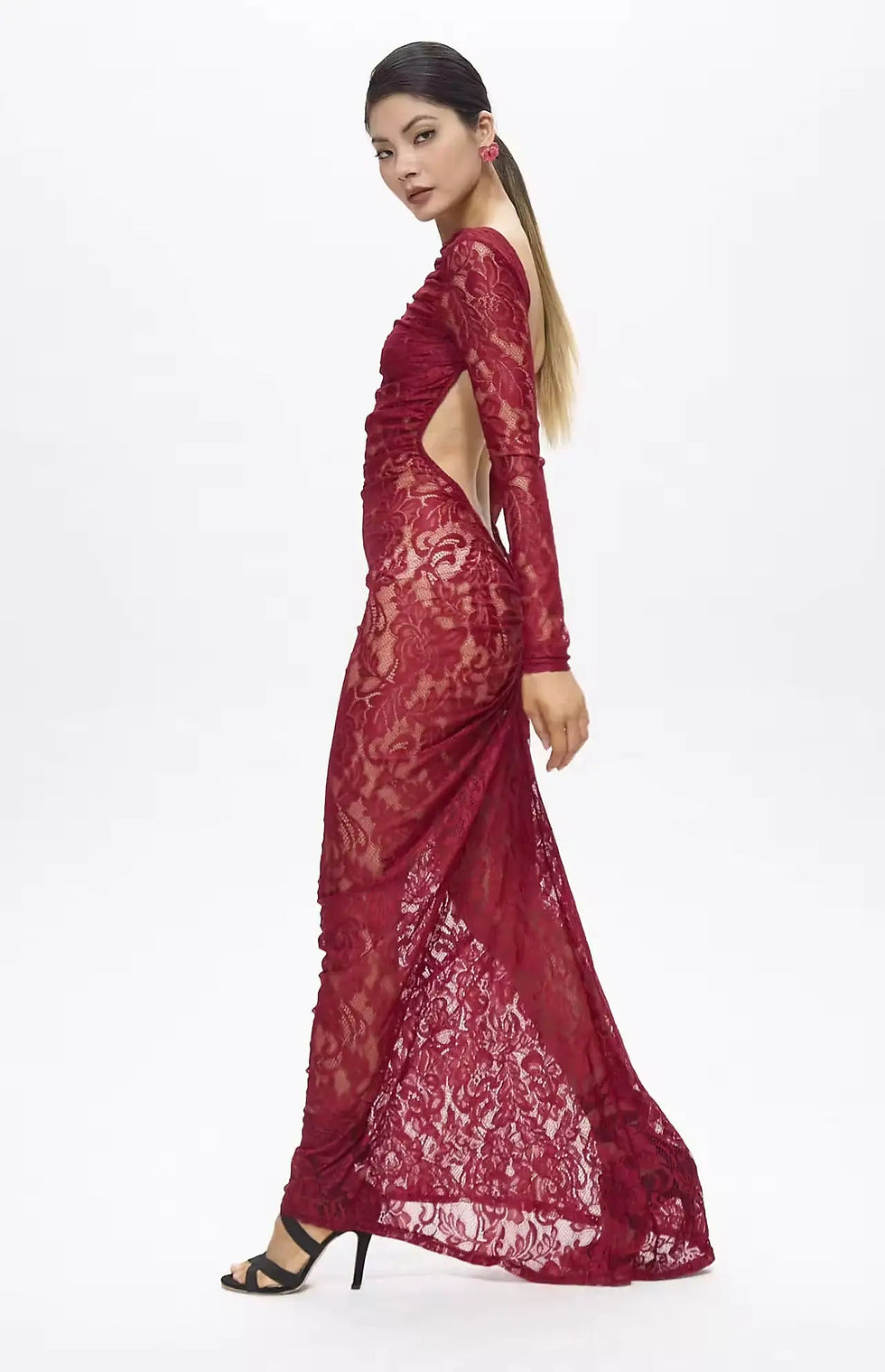 Thumbnail: "Dinner is set" Backless Scunch Lace Maxi Dress Red