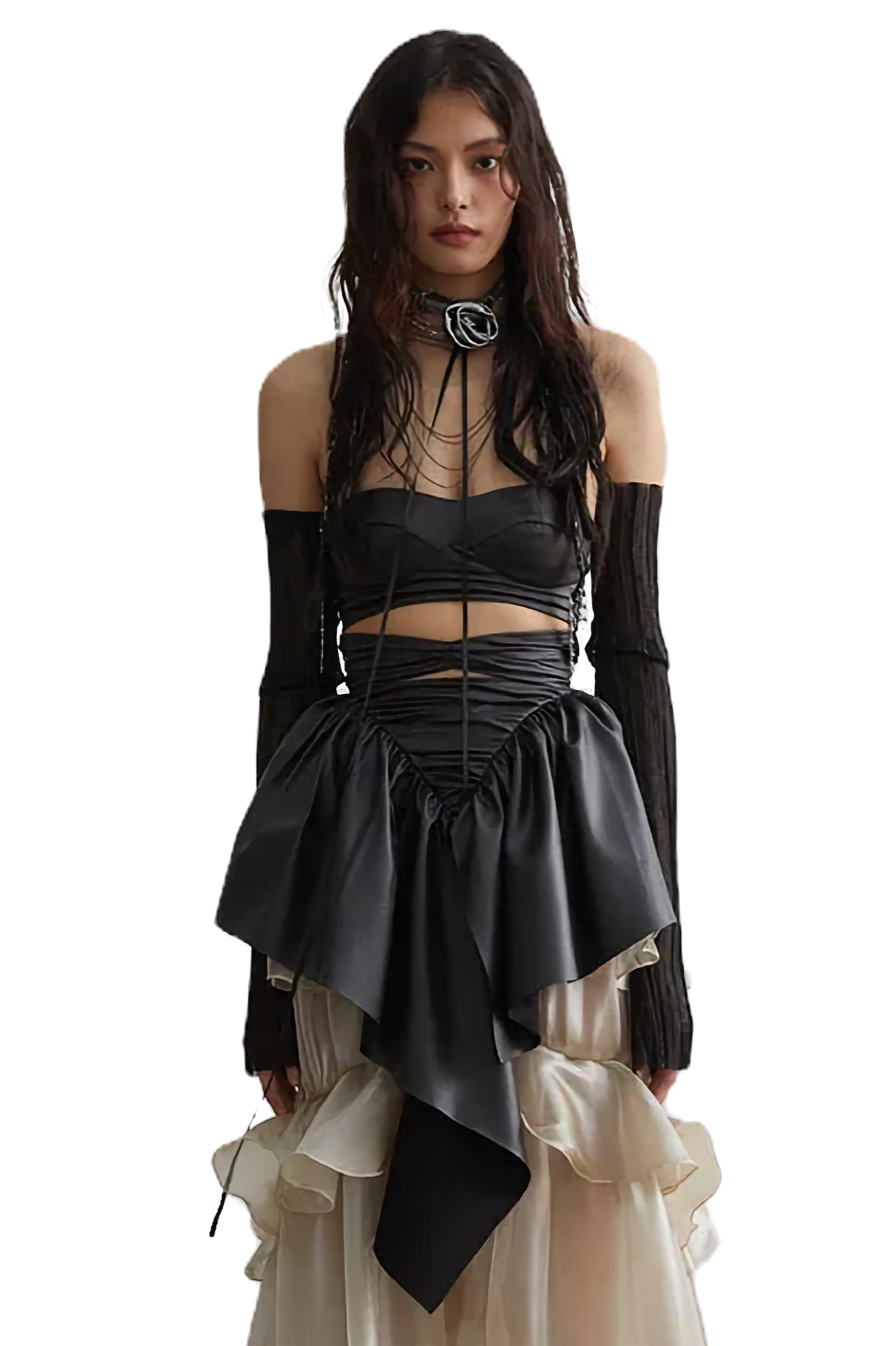 Marigold Shadows Naustia Ruffled Tube Top Shirt