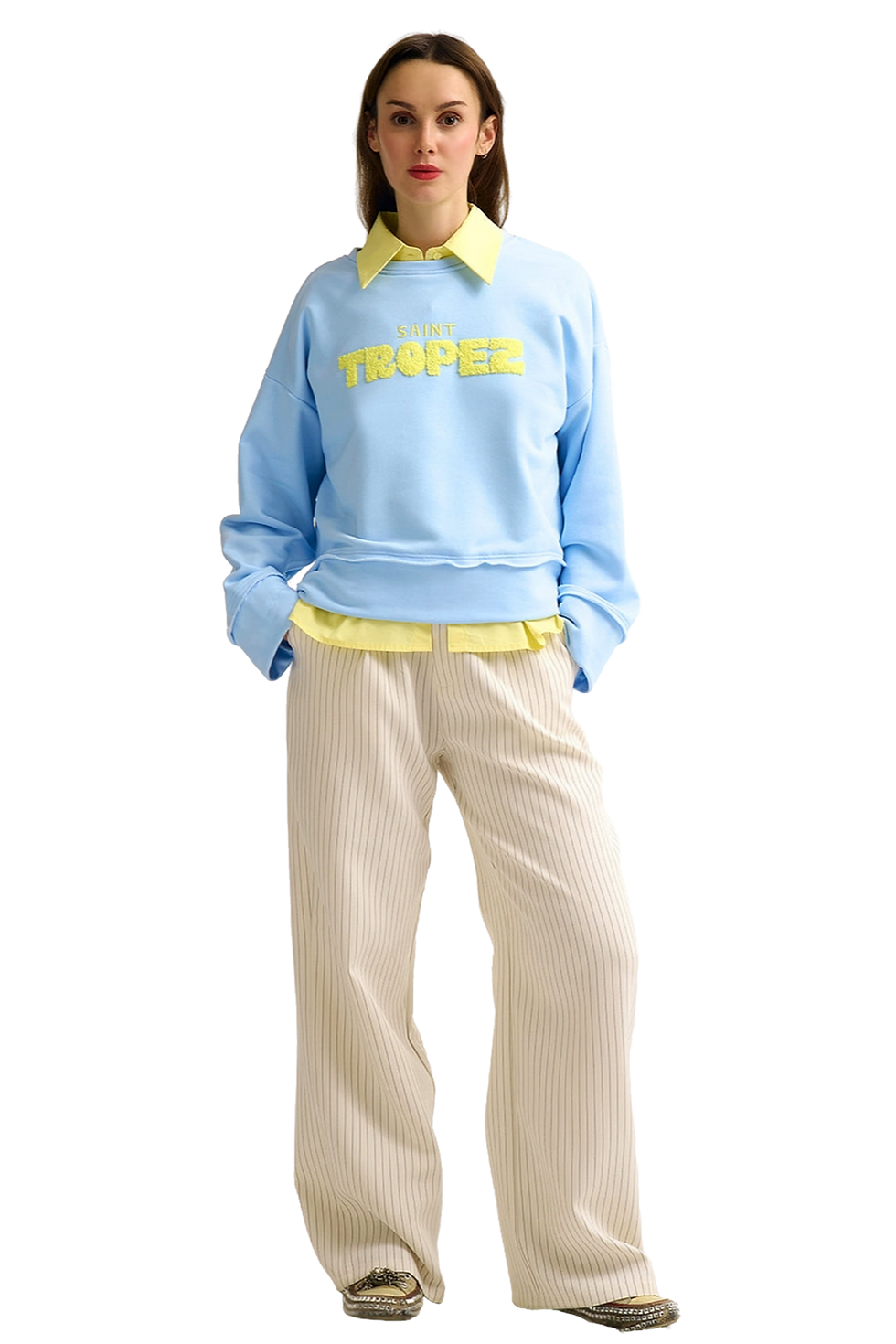 Q2 Saint Tropez Embroidered Baby Blue Sweatshirt