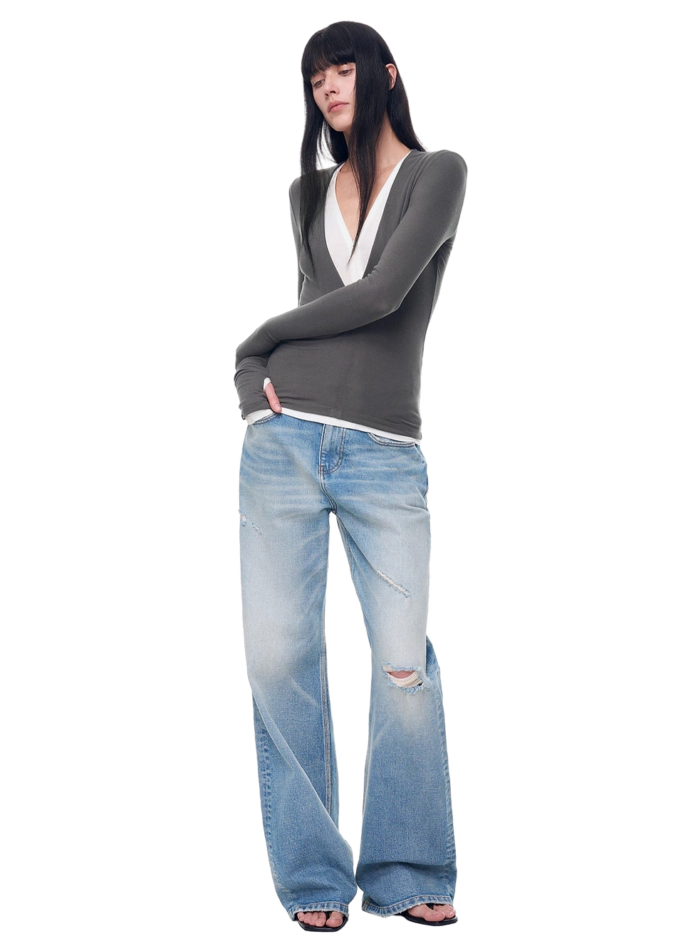 Thumbnail: Firelady Fur "West City Rhythm" Handmade Whisker Washed Flared Jeans