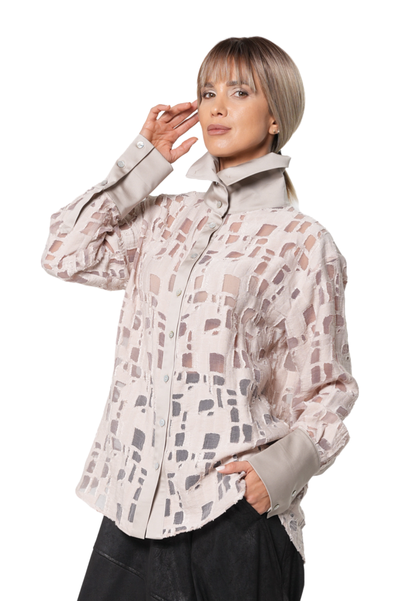 Metamorphoza Textured Sheer Shirt with Statement Collar