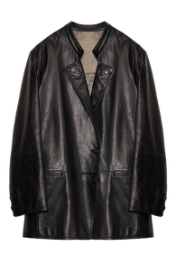 Firelady Fur "Bavaria" Vintage Waxy Goatskin Leather Suit Jacket in Black