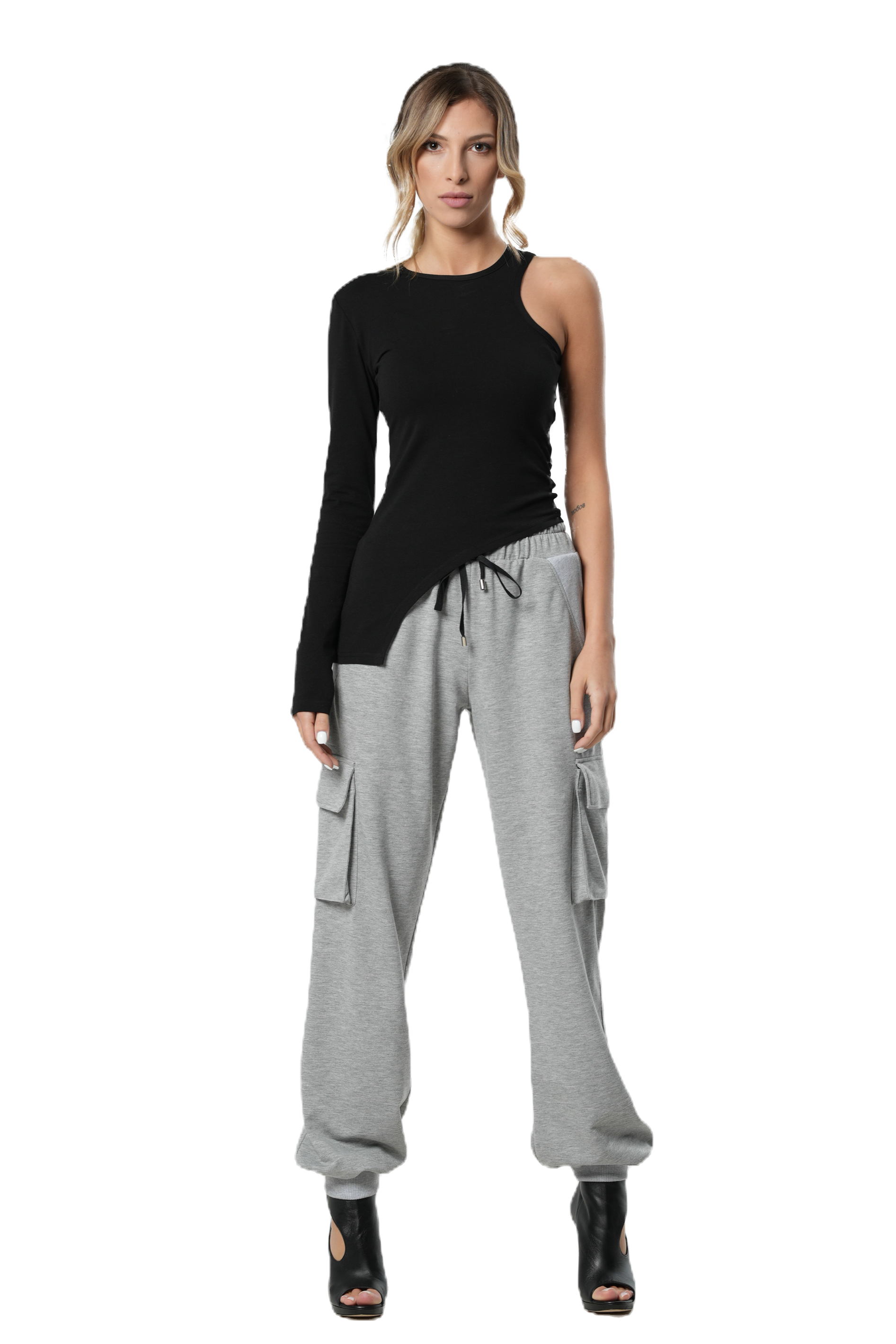 Metamorphoza One Sleeve Cotton Top In Black