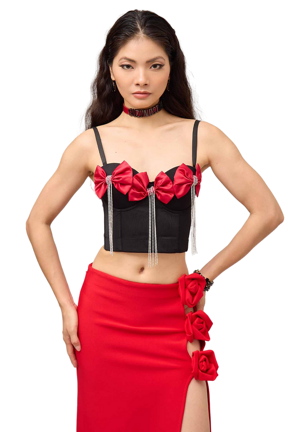 Thumbnail: GUZUNDSTRAUS Bow Crystal Tassel Corset Top