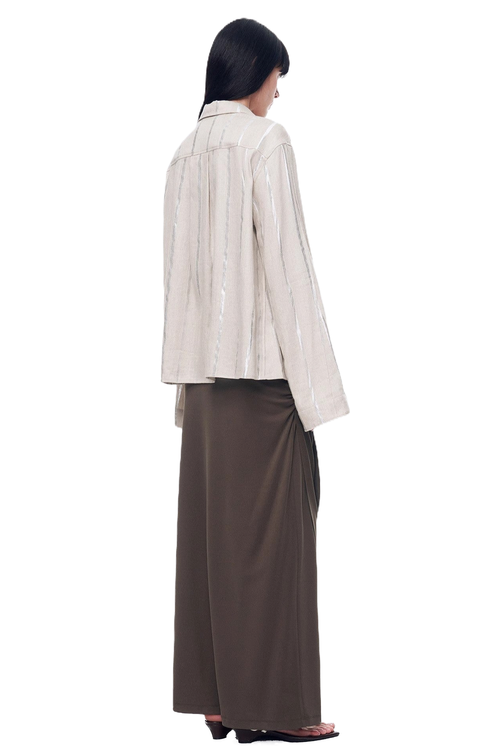 Firelady Fur "Anonymous Letter" Silver Stripe Trumpet Sleeve Linen Cropped Shirt