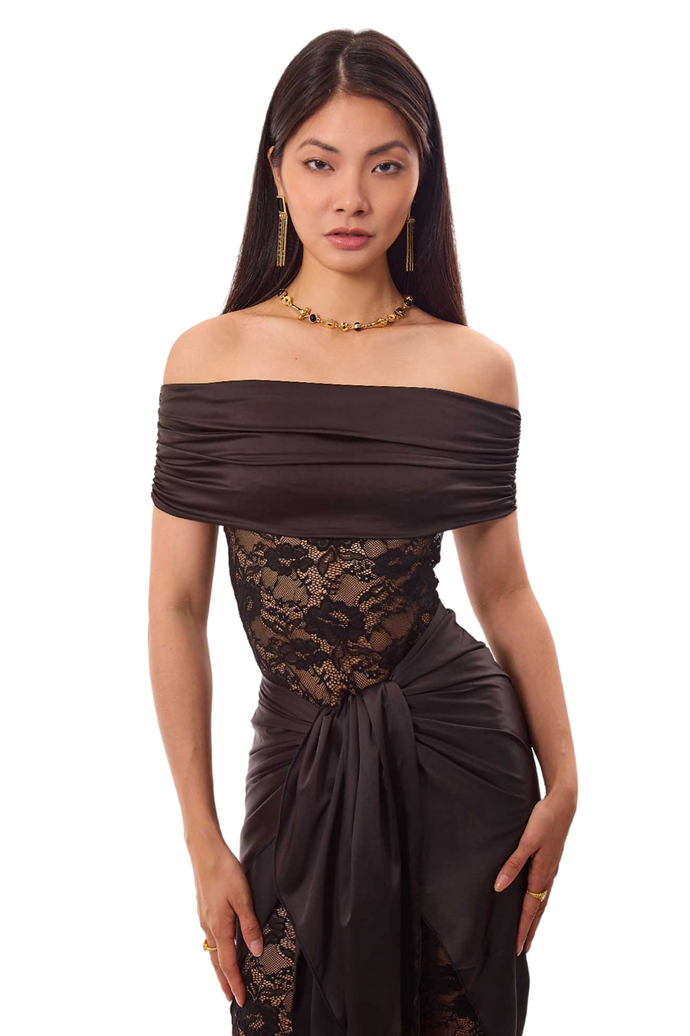 Thumbnail: GUZUNDSTRAUS Lace Off-shoulder Maxi Dress Black