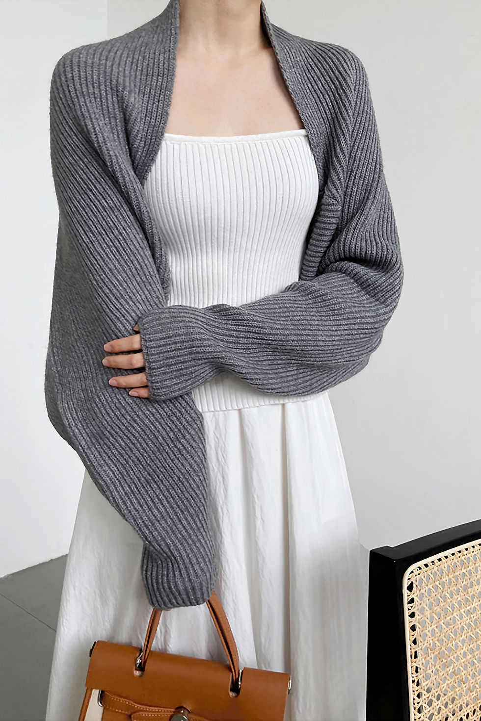 Marigold Shadows Touka Knitted Bolero Sweater in Grey