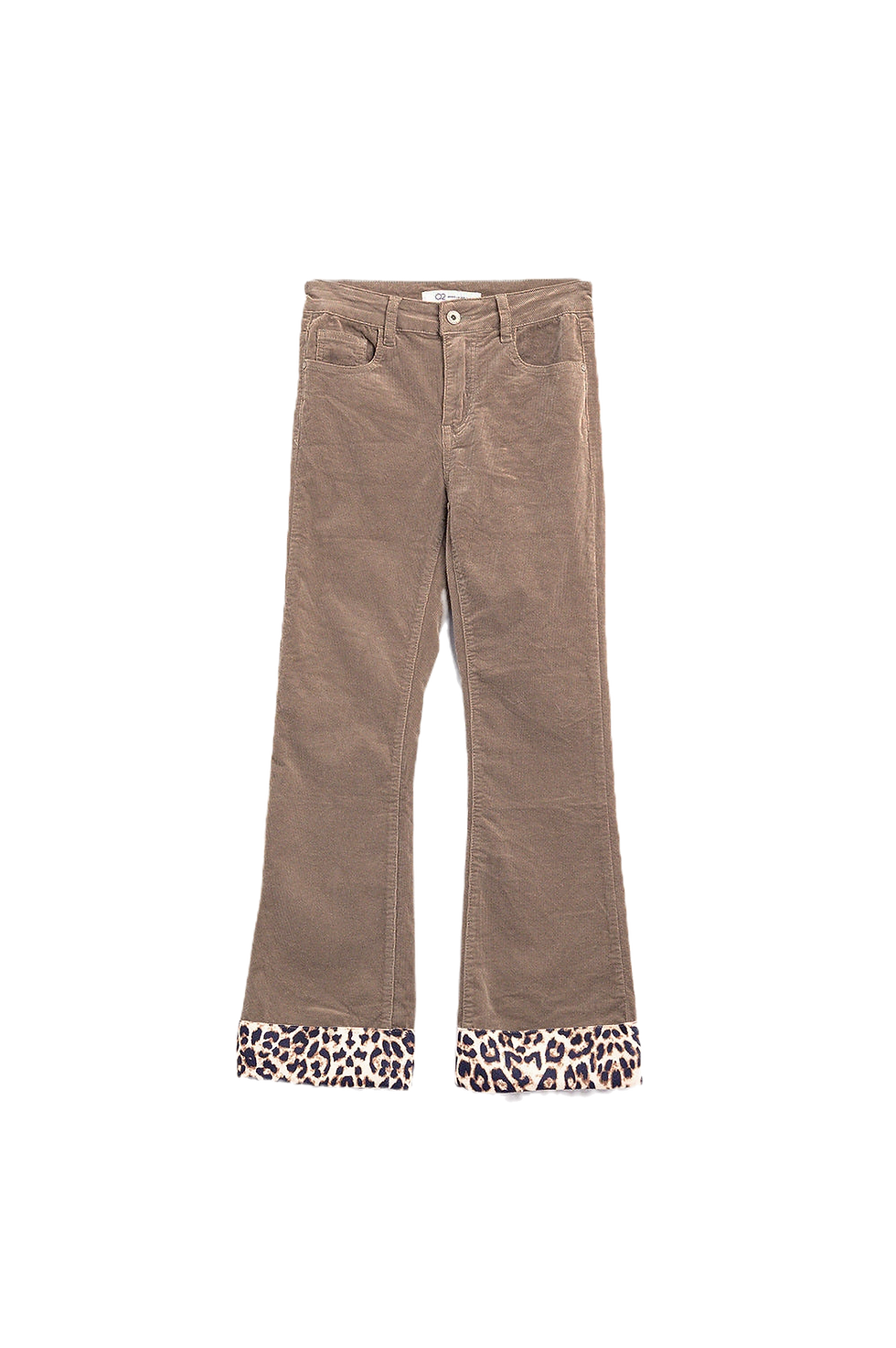 Q2 Taupe Flare Corduroy Pants with Leopard Hem