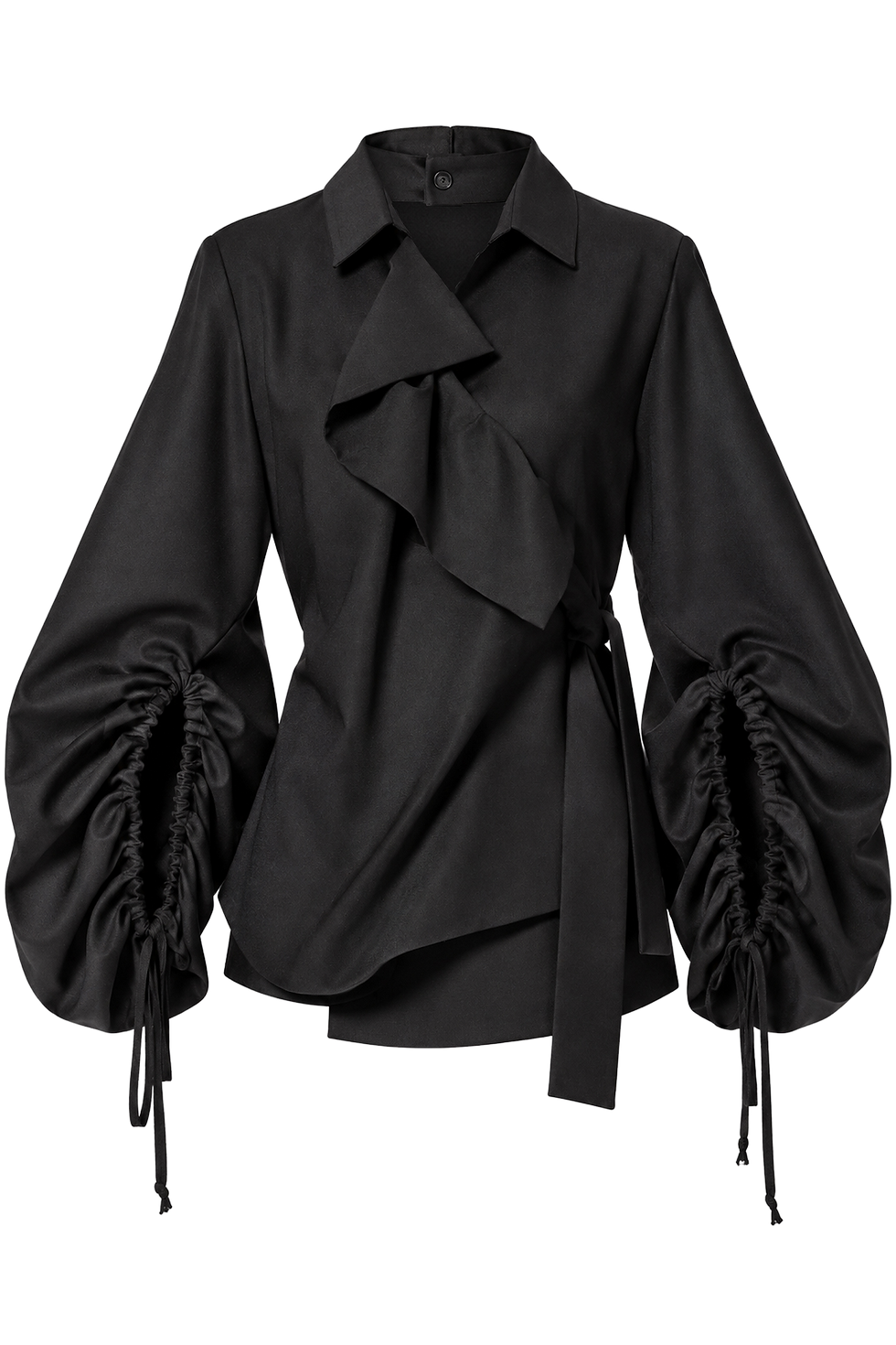 Metamorphoza Black 100% Wool Wrap Blouse with Statement Sleeves