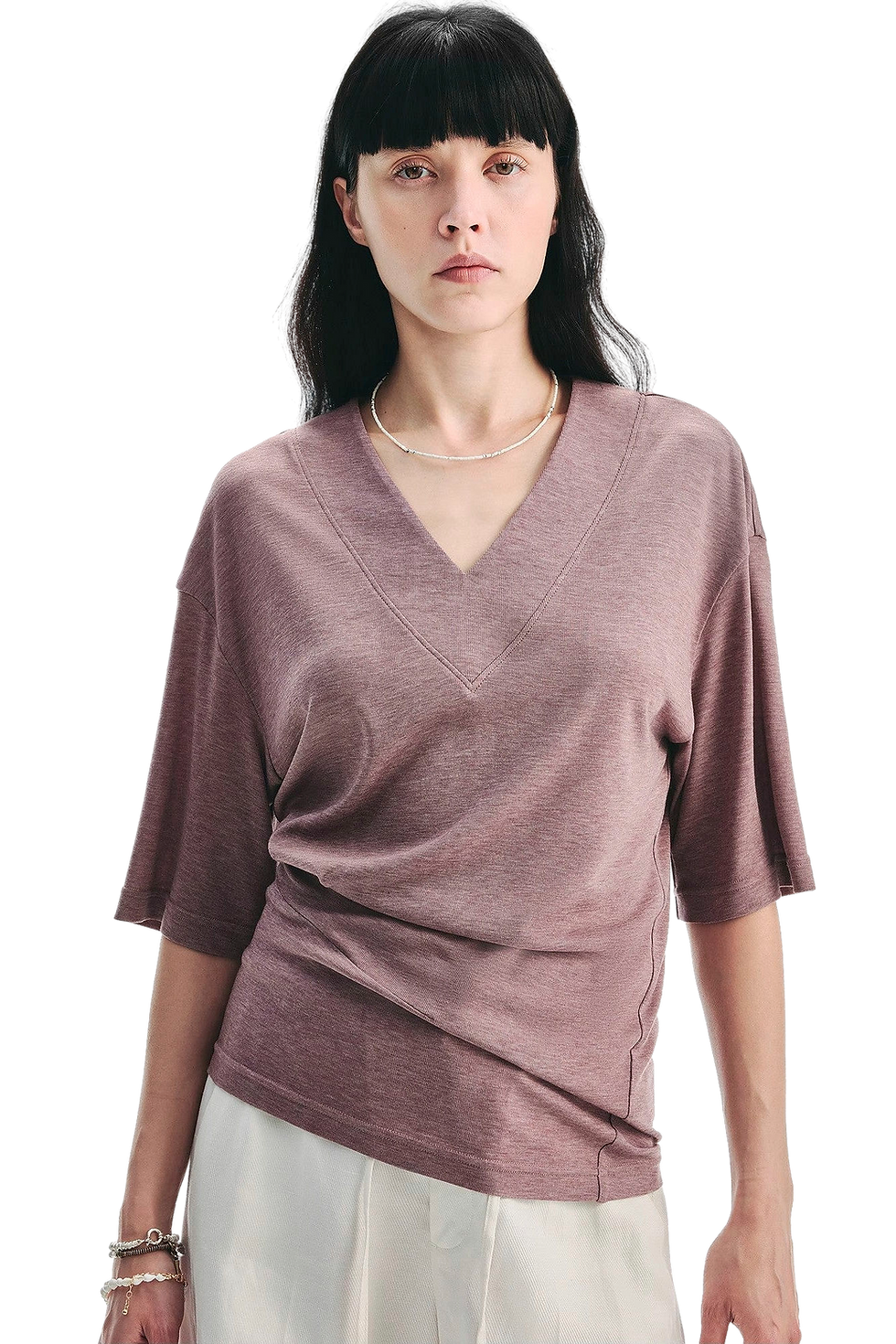 Thumbnail: Firelady Fur "Inspiration Bag" Silk Tencel V-Neck Dropped Shoulder T-Shirt