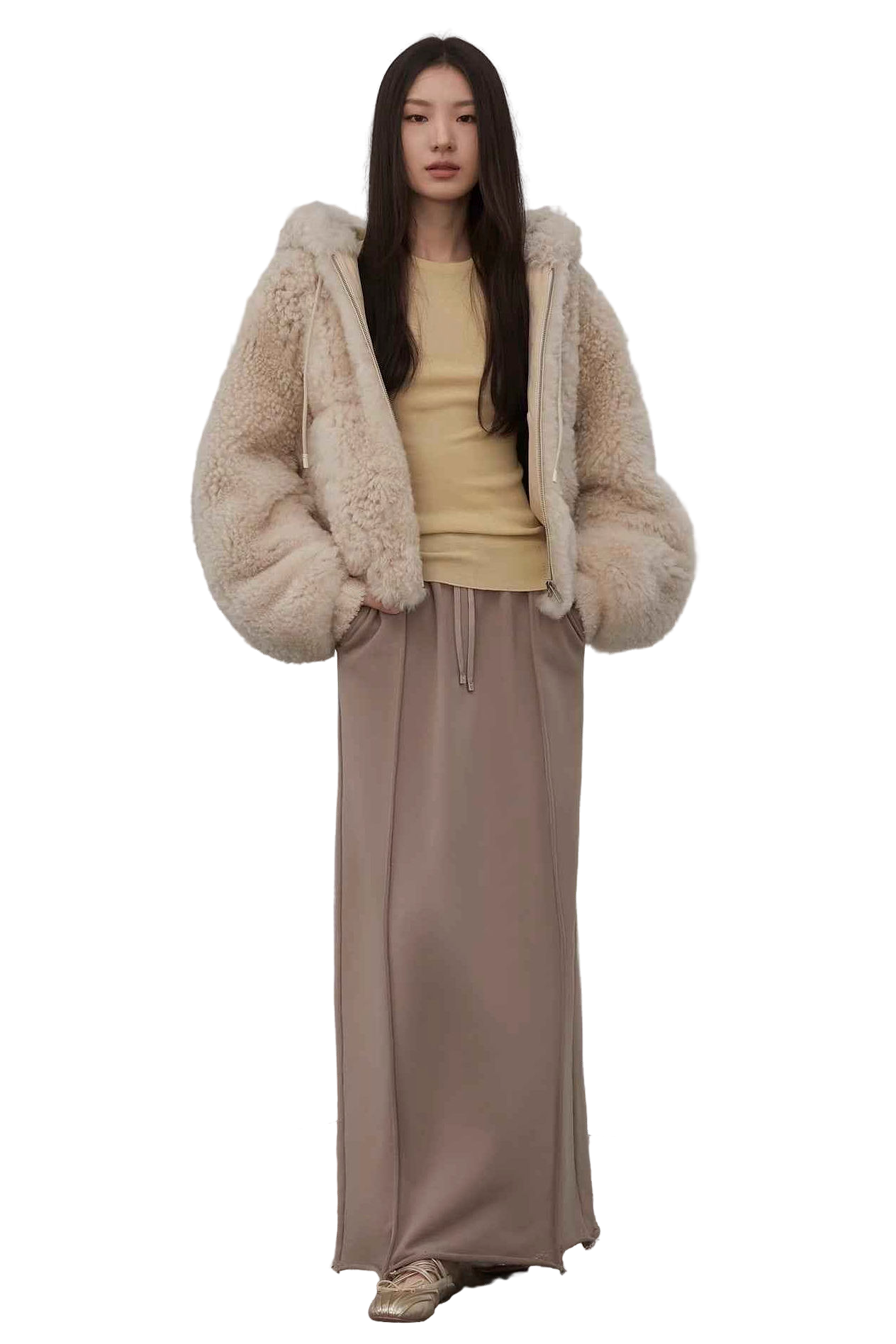 Firelady Fur "Cloudy Star" Sporty Color-Blocked Drawstring Maxi Skirt
