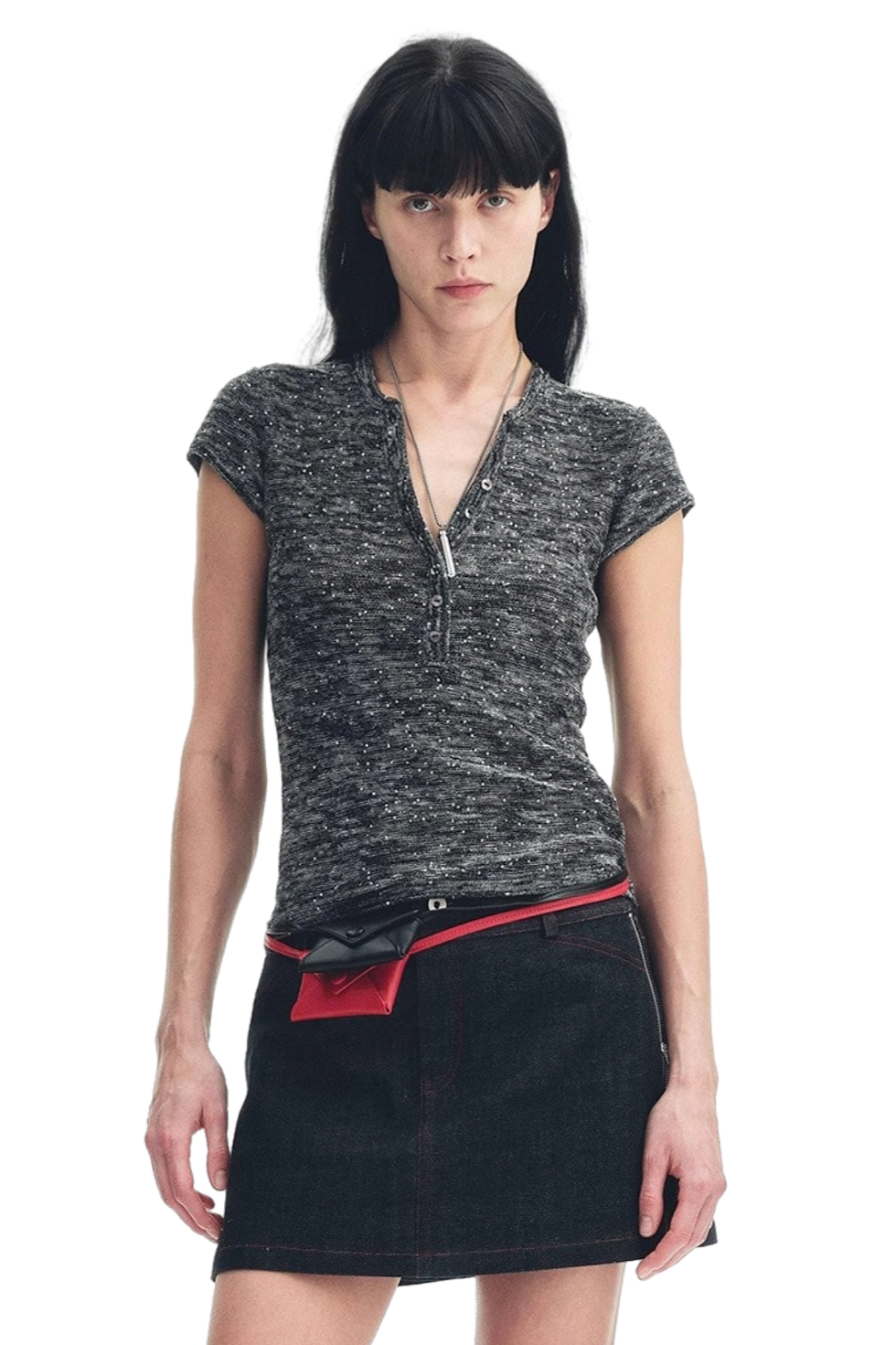 Firelady Fur "Minimalist Light Gap" Cotton and Linen Blend Sequined T-Shirt