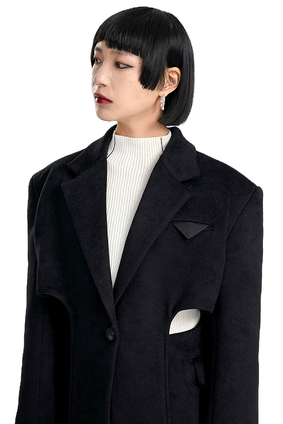 Thumbnail: Marigold Shadows Black Long Cutout Coat