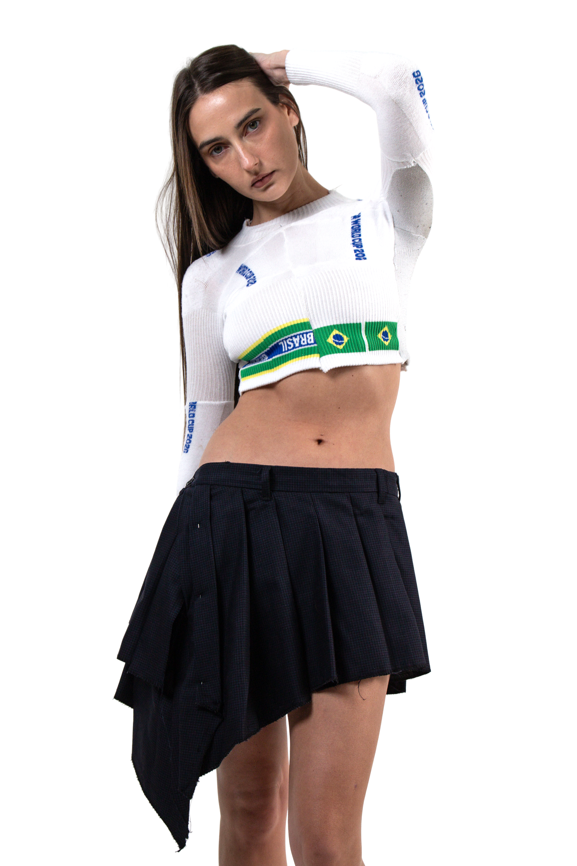 VLACKBOOK Brazil World Cup 2026 Sock Cropped Long Sleeve Top in White
