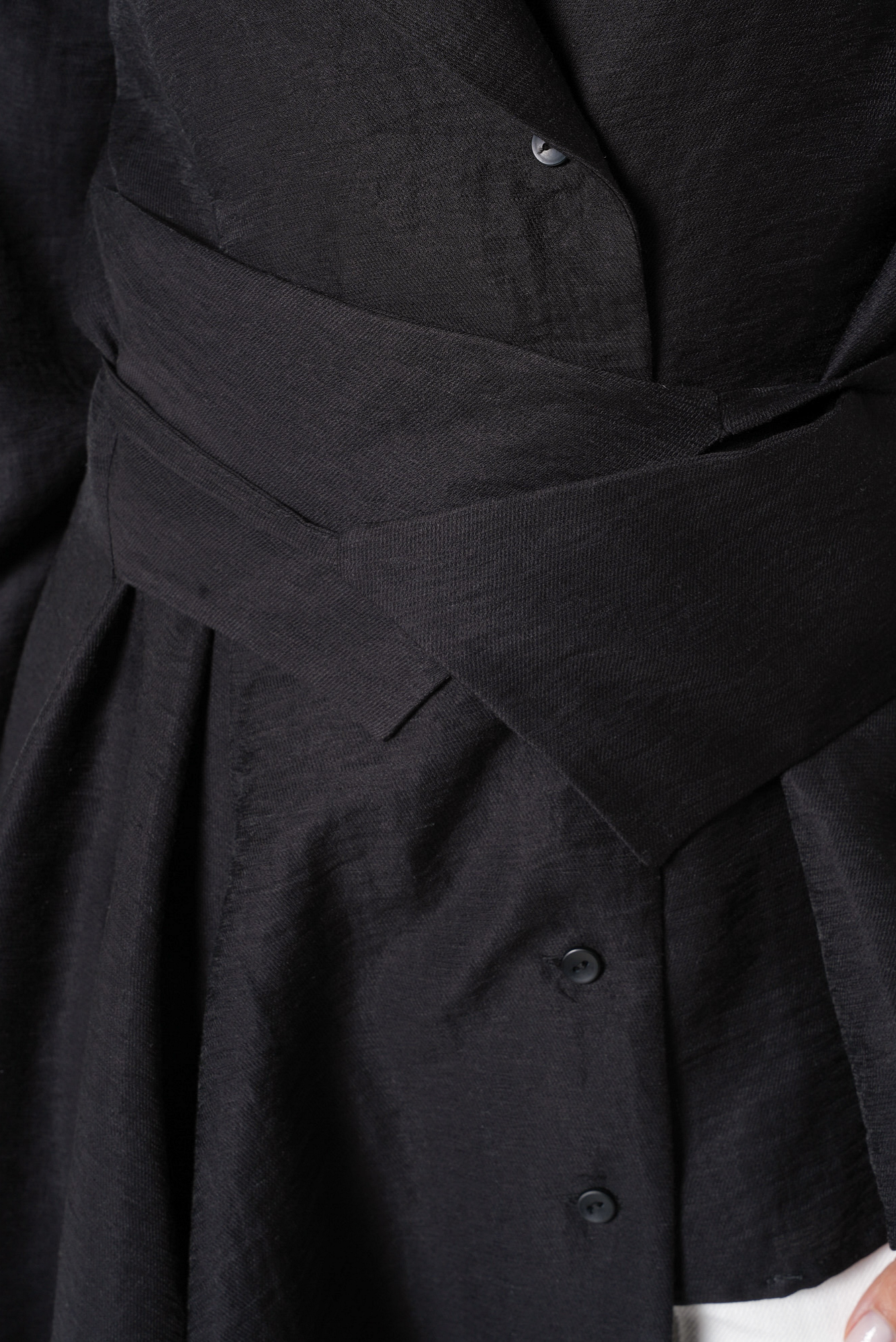 Metamorphoza Asymmetric Shirt with Draped Hem and Statement Belt