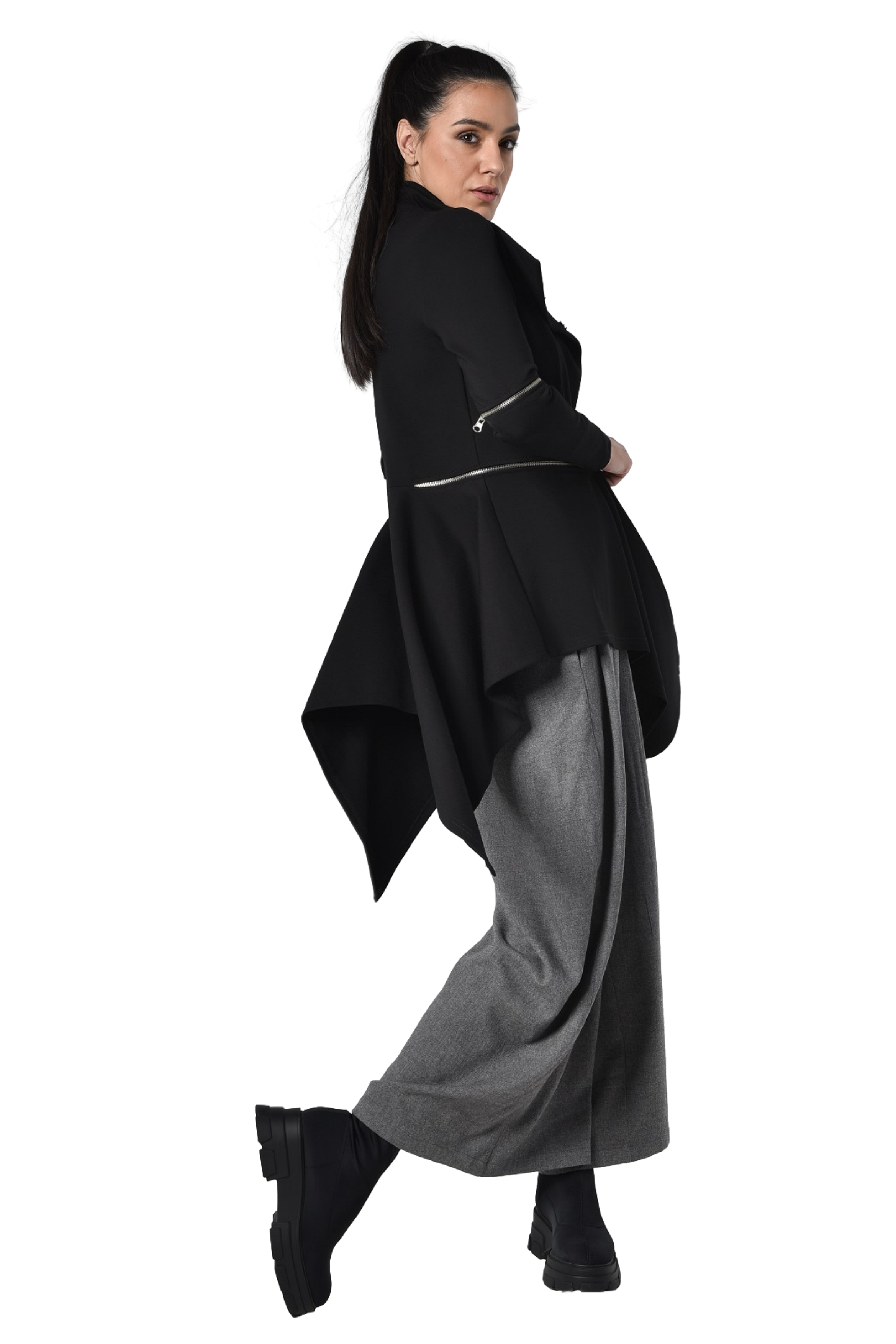 Metamorphoza Extravagant Asymmetric Jacket with Zippers