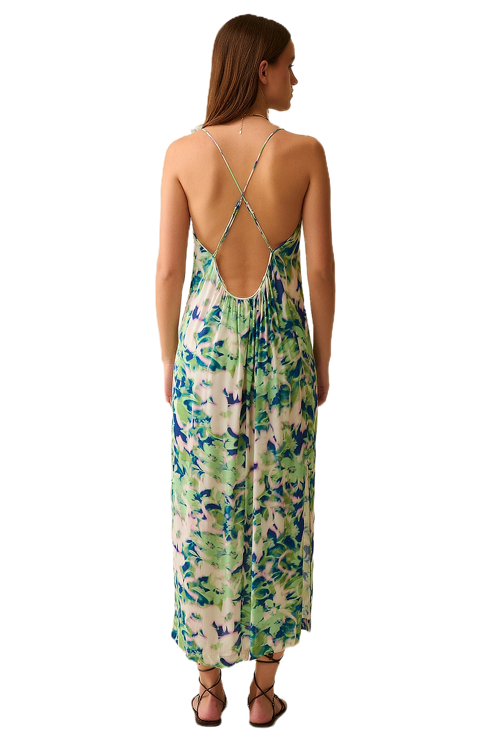 Q2  Green Floral Print Maxi Dress With Open Back