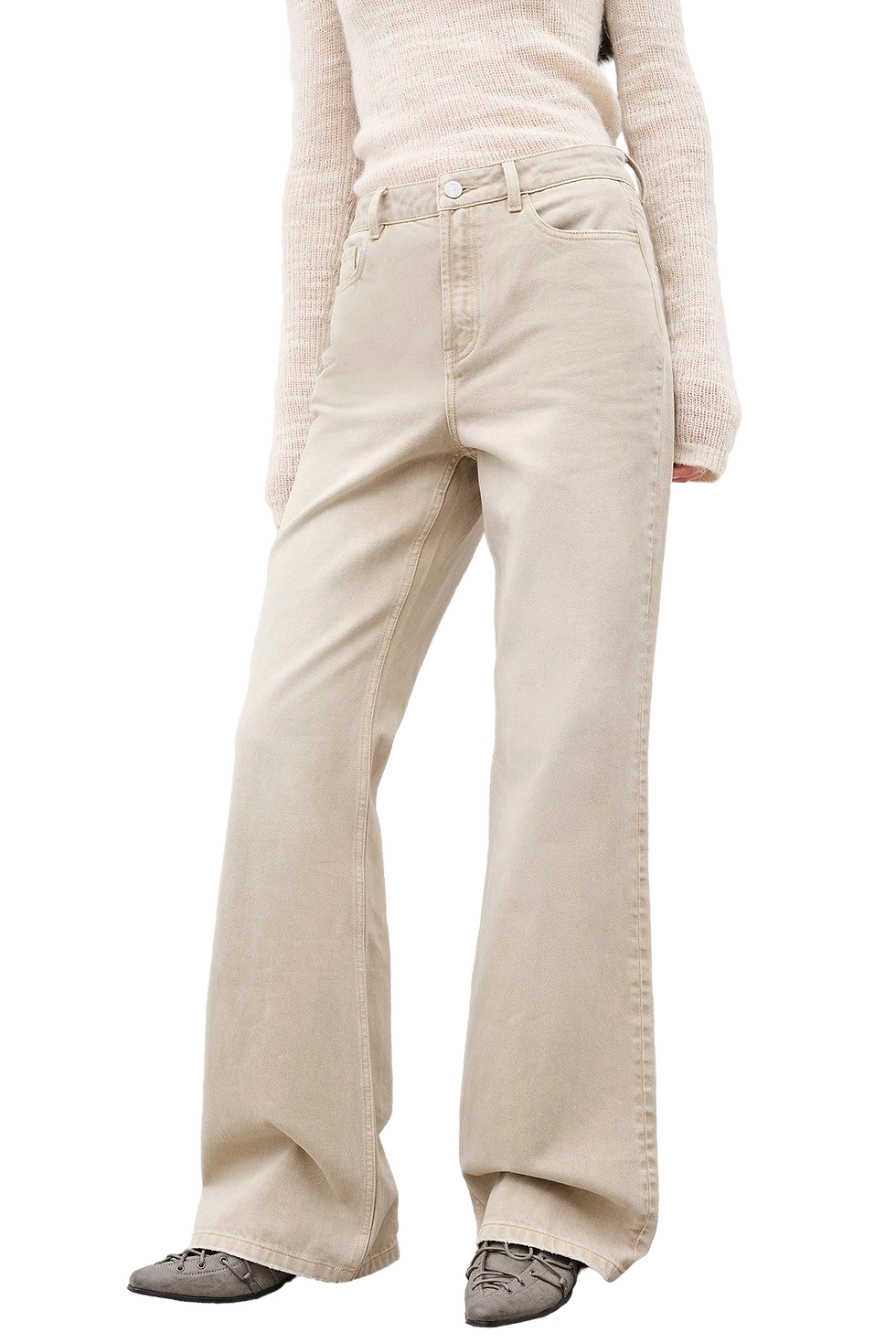 Thumbnail: Firelady Fur "Flare Mark" Retro All-Season Slim-Fit Washed Flared Jeans