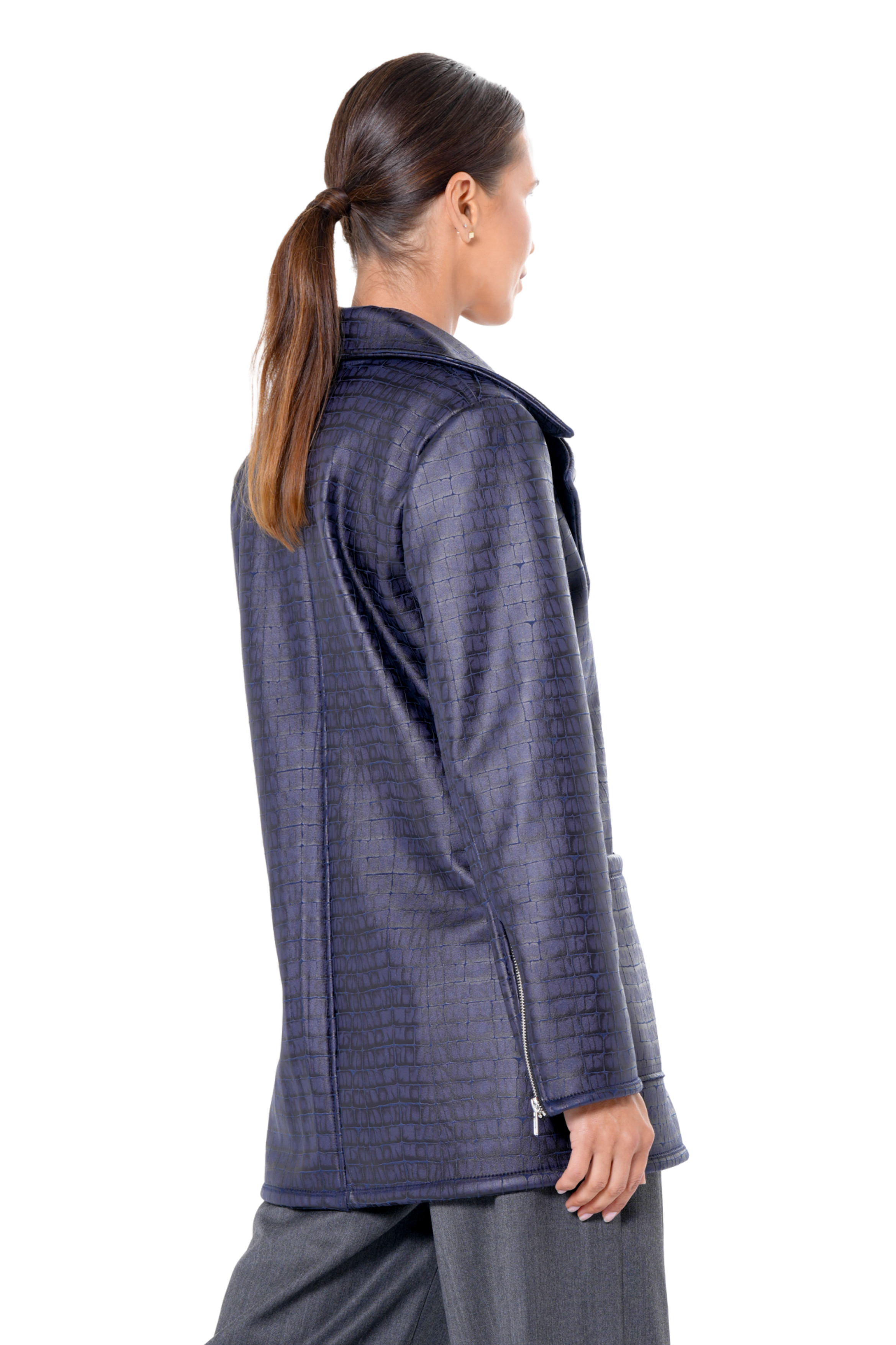 Metamorphoza Croc-Effect Faux Suede Jacket in Blue