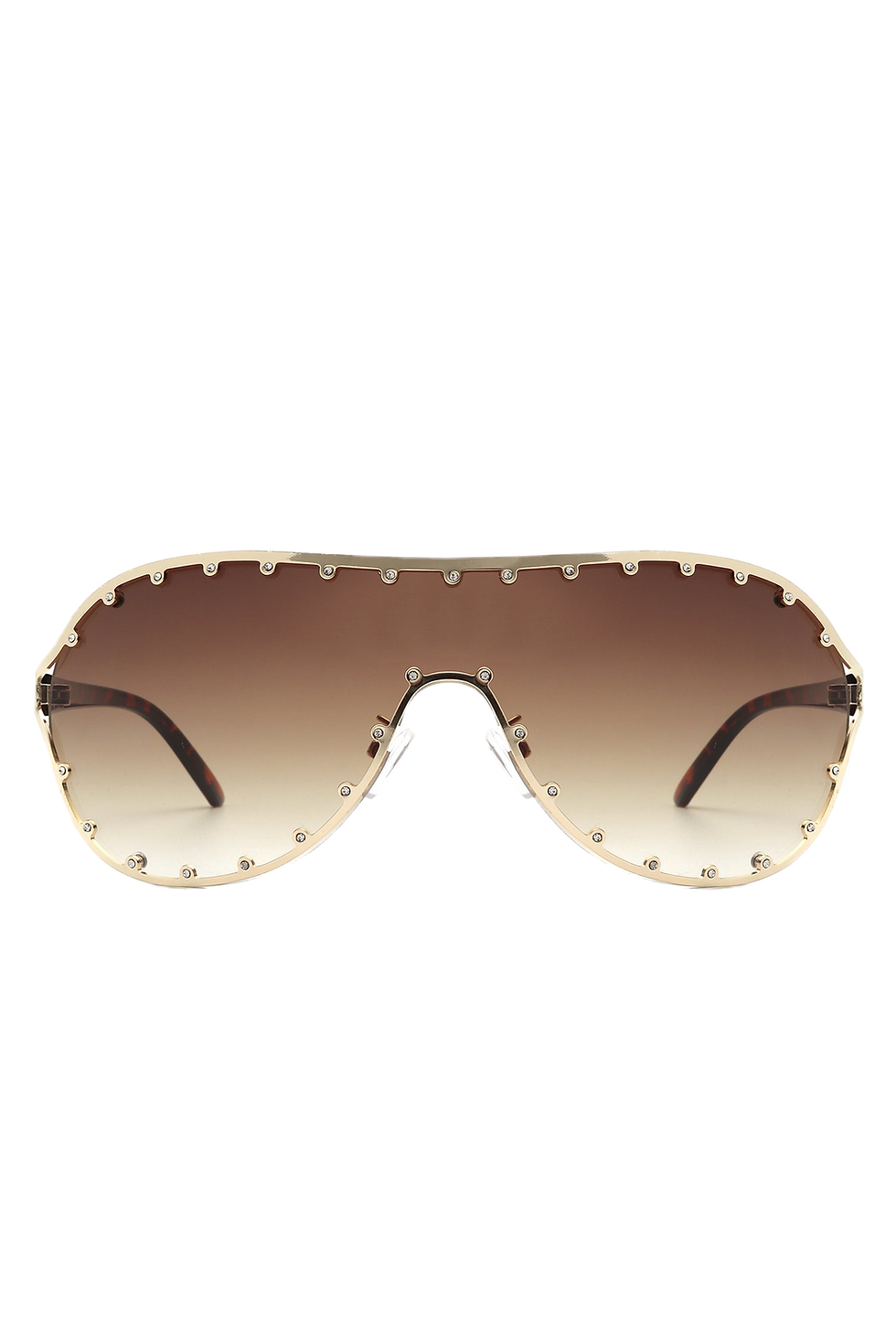 Cramilo Eyewear Oversized Rhinestone Y2K Aviator Sunglasses