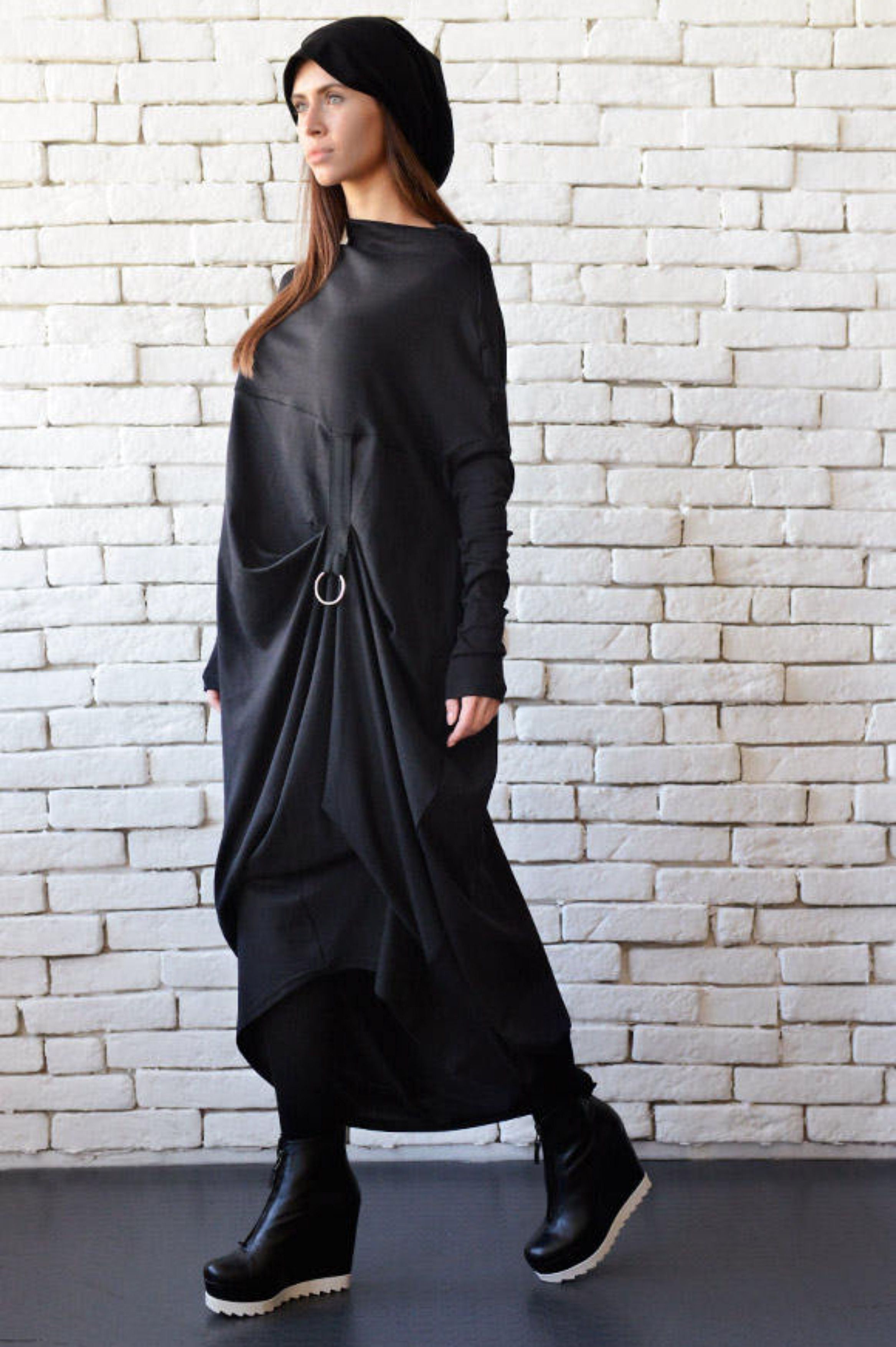 Metamorphoza Long Sleeve Maxi Dress with Avant Garde Accent