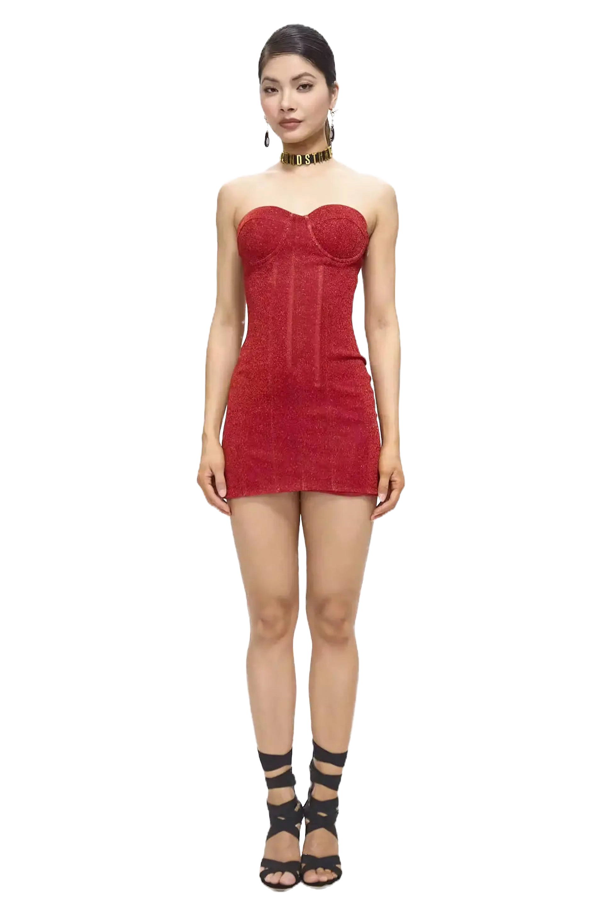 GUZUNDSTRAUS Viva Corset Strapless Mini Dress with Lace-up Back in Red