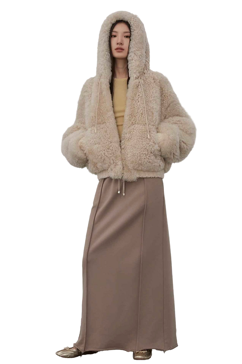 Thumbnail: Firelady Fur "Cloudy Star" Sporty Color-Blocked Drawstring Maxi Skirt