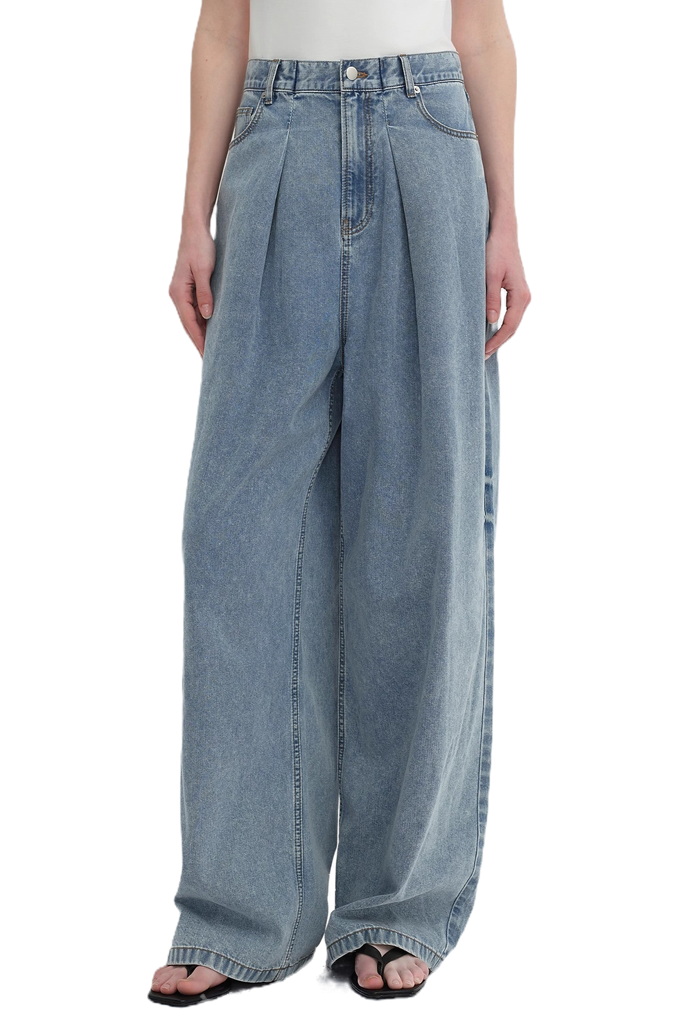 Firelady Fur Soft Tencel Cotton Light Structure Pleated Wide Leg Jeans