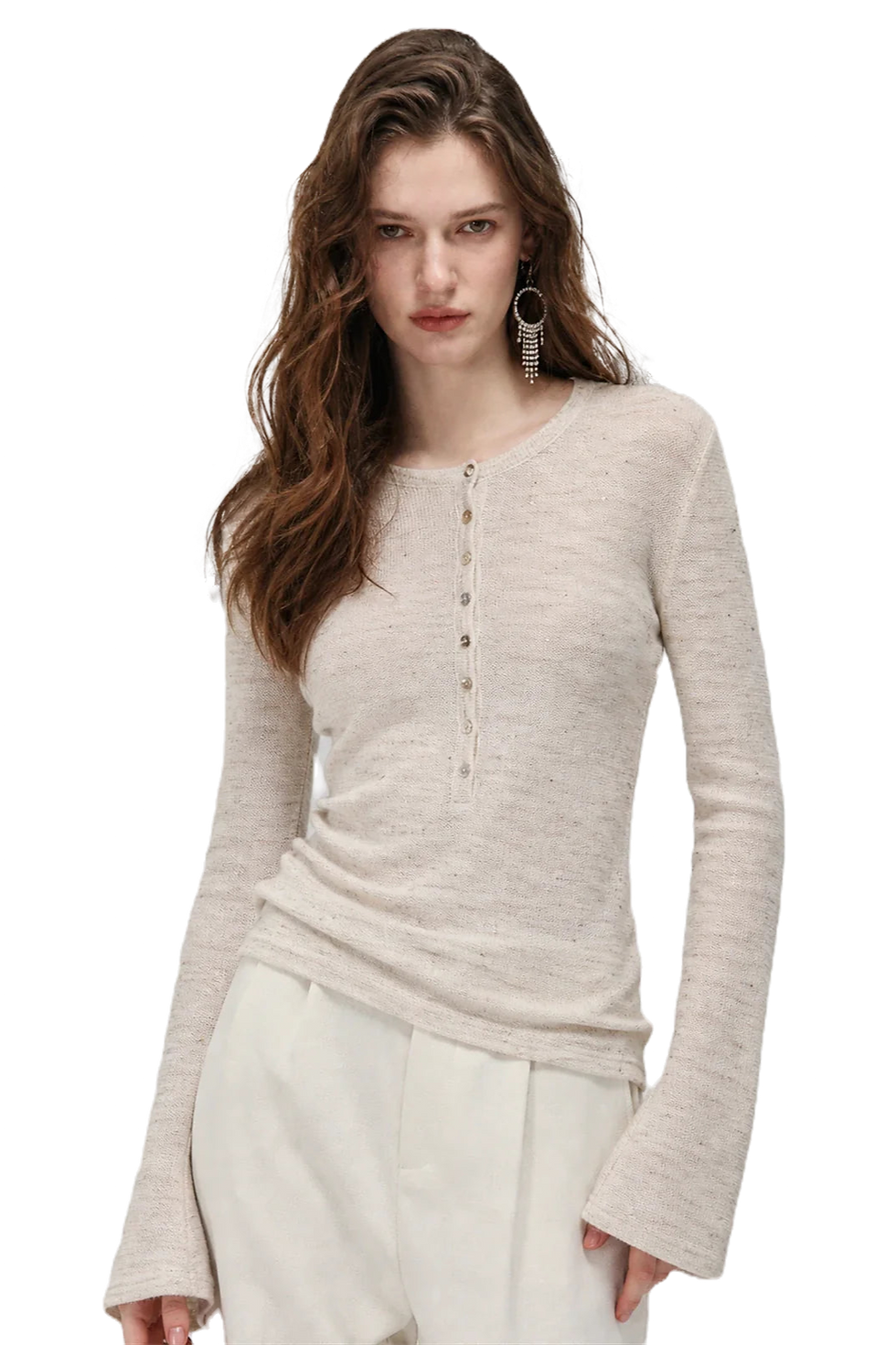 Firelady Fur "Perry Moonlight" Cotton and Linen Knit Beaded Bell Sleeve Cardigan
