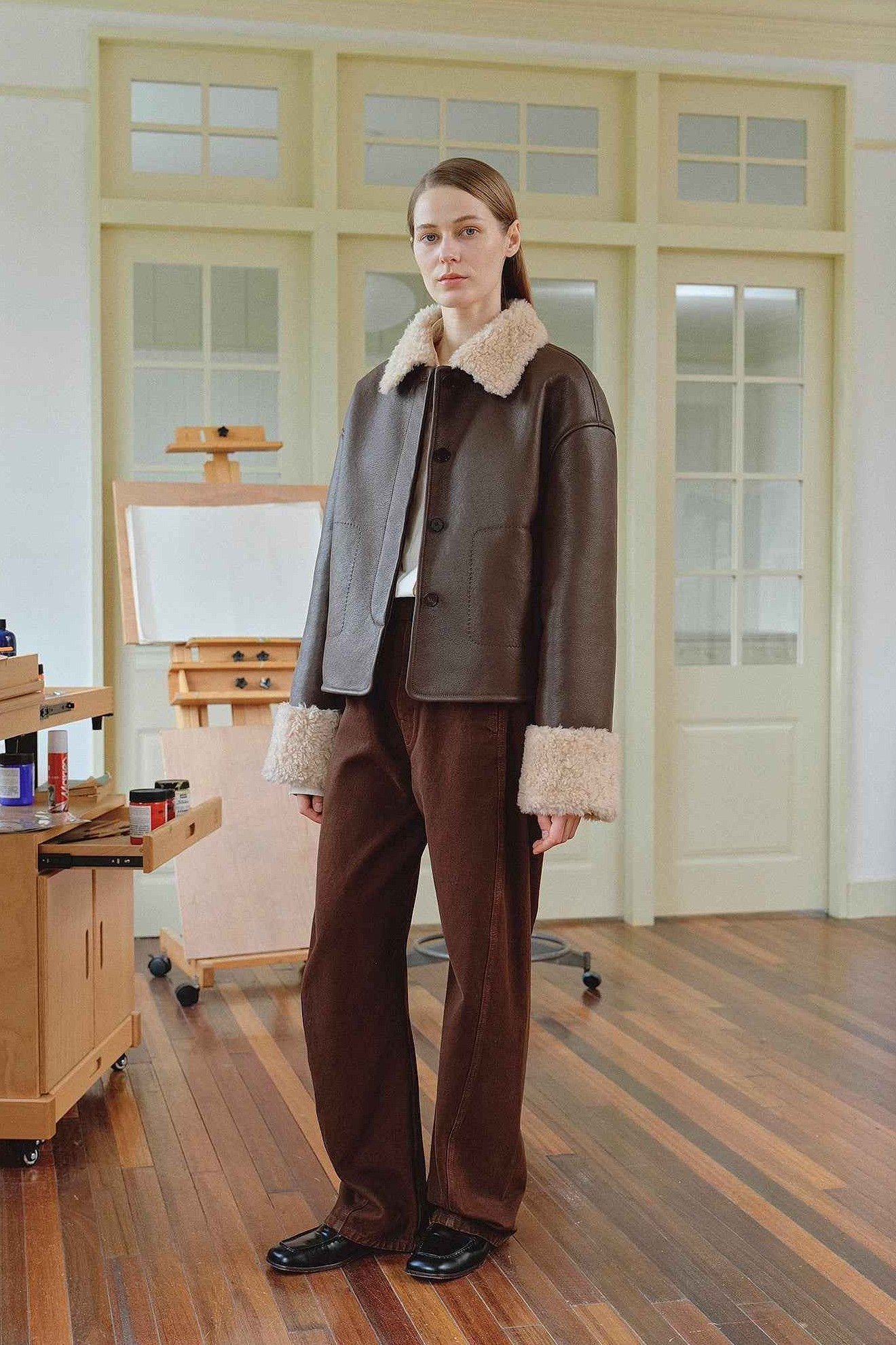 Firelady Fur Shearling Jacket Wool Suede/Faux Leather Winter Coat