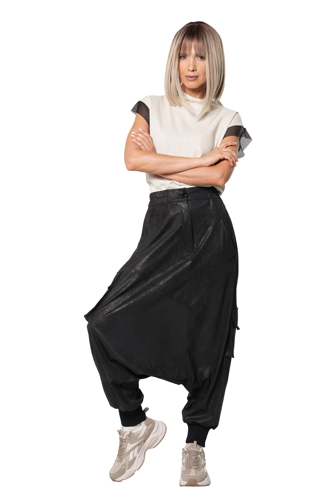 Metamorphoza Faux Suede Drop Crotch Pants with Cargo Pockets