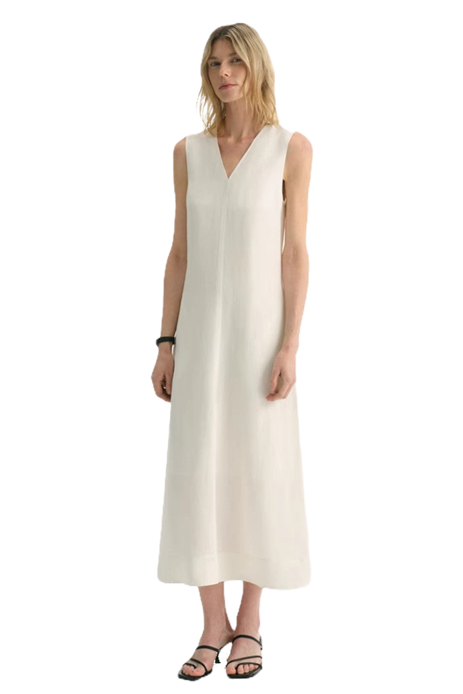 Firelady Fur Cupro Linen Anti-Wrinkle V-Neck Sleeveless A-Line Dress
