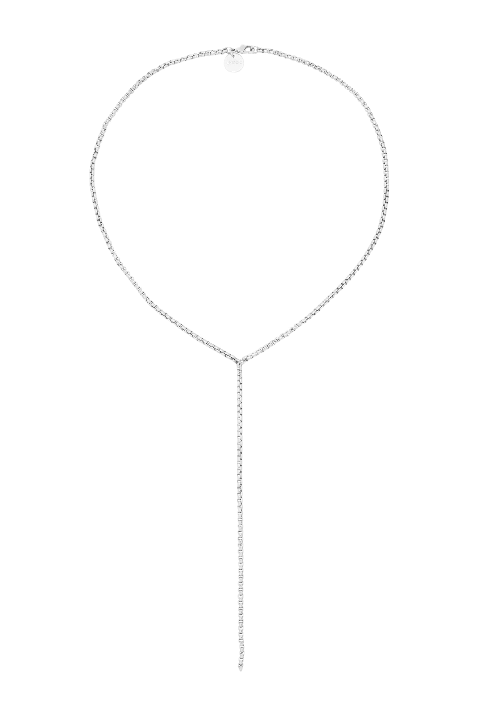 Eklexic Thin Luciana Box Chain Lariat | Handmade in USA from 14k gold/rhodium silver plated brass