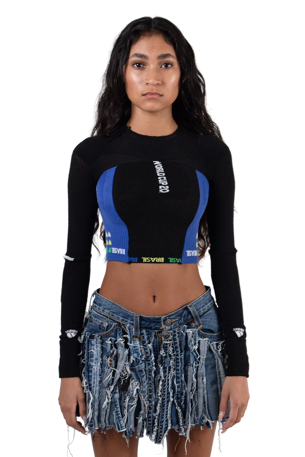 VLACKBOOK Brazil World Cup 2026 Sock Cropped Long Sleeve Top in Black