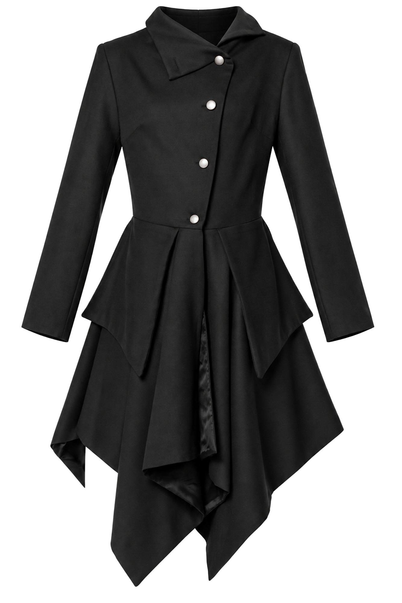 Metamorphoza 100% Wool Asymmetric Long Coat with Statement Pockets