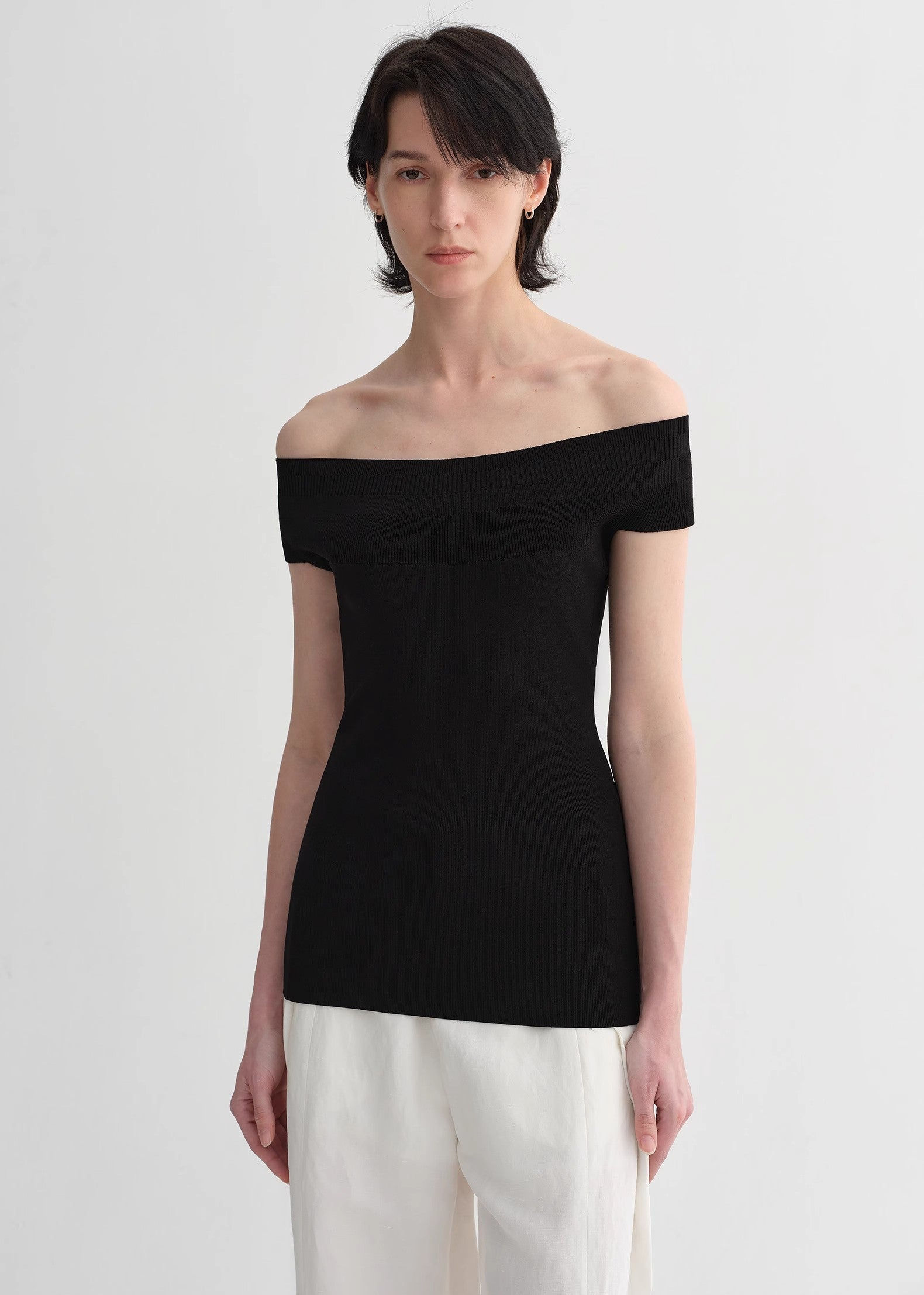 Firelady Fur Mulberry Silk Blend Off-Shoulder Strapless Elegant Knit Top