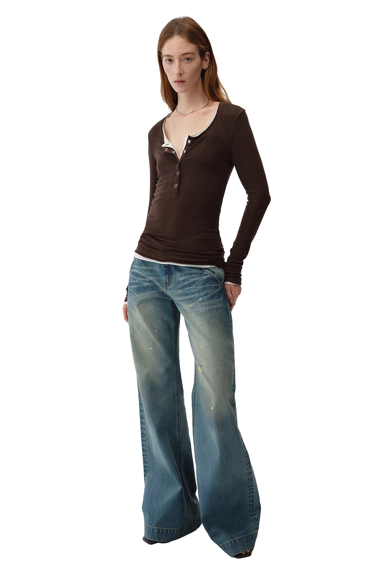 Firelady Fur "Climber" Leather-Coated Distressed Low-Rise Denim Trousers