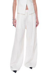 Firelady Fur "Old Money Space" Linen Draped  Wide Leg Trousers In White