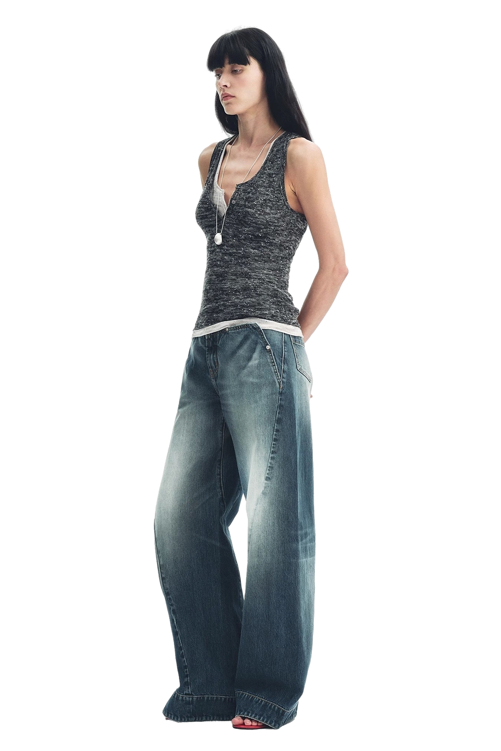 Thumbnail: Firelady Fur "Summer Night Starry Sky" Cotton and Linen Henley Beaded Tank