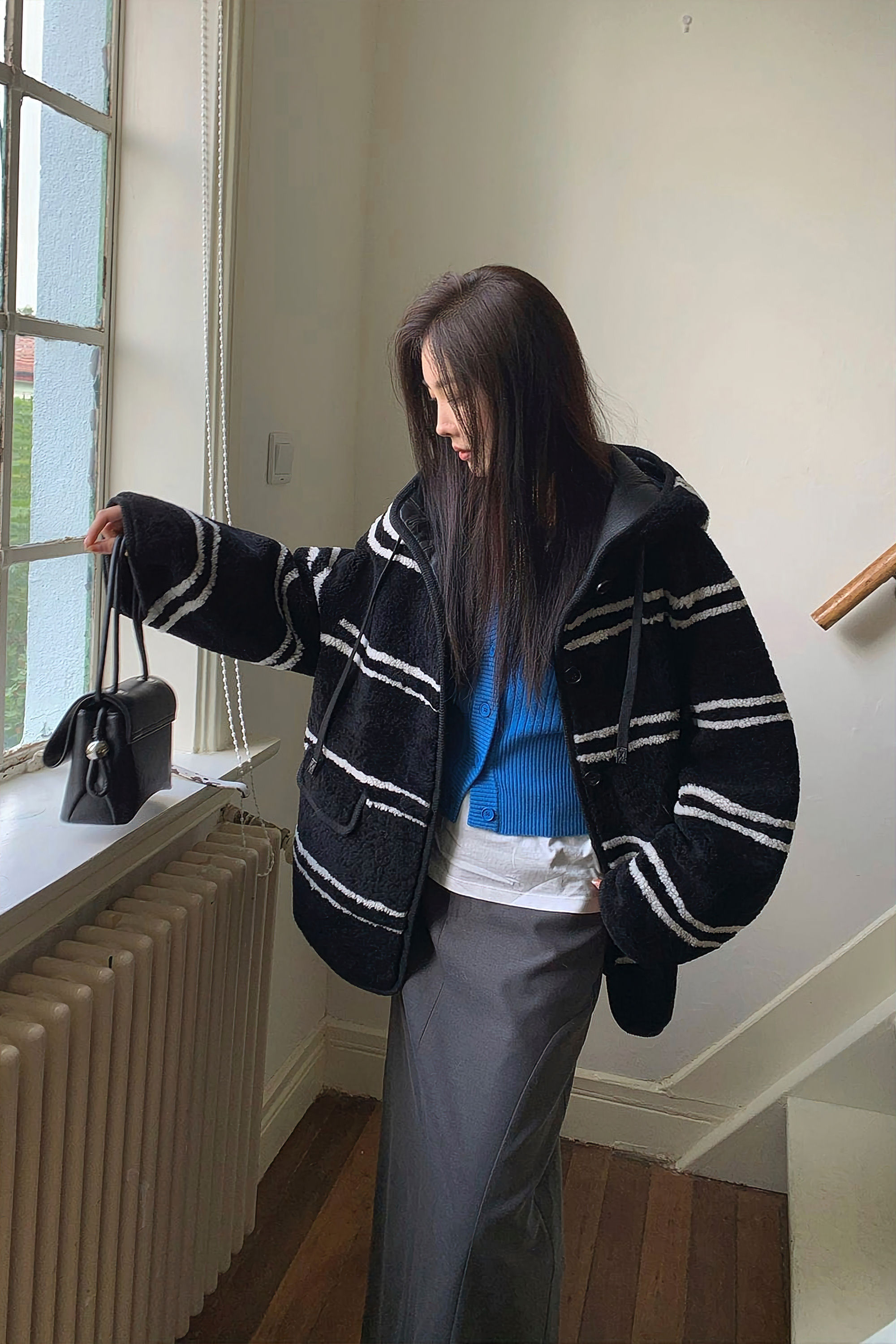 Firelady Fur  “Snowy New Year” Lamb Wool Striped Jacket