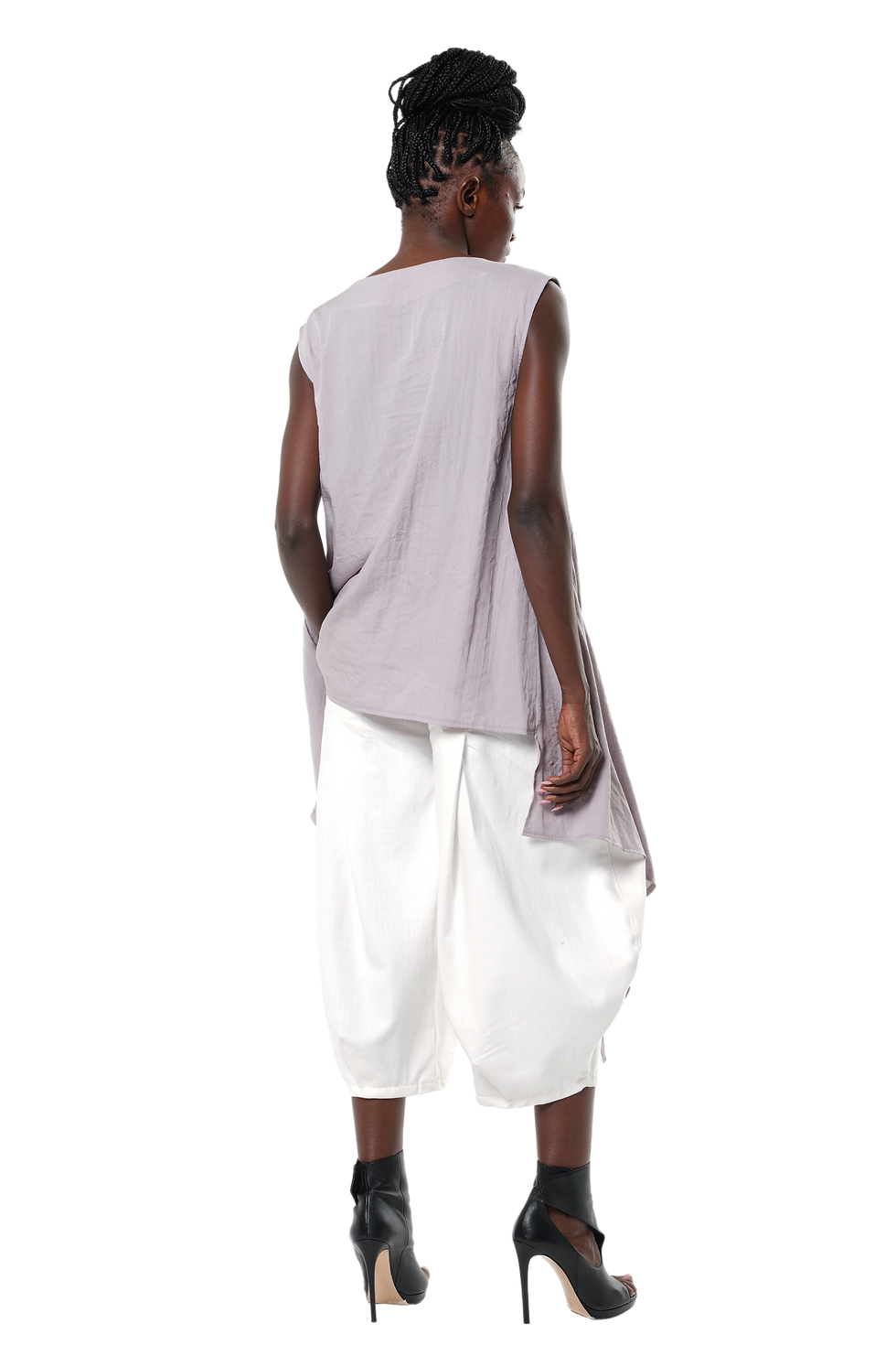 Thumbnail: Metamorphoza Asymmetric Tunic Top With Linen In Black