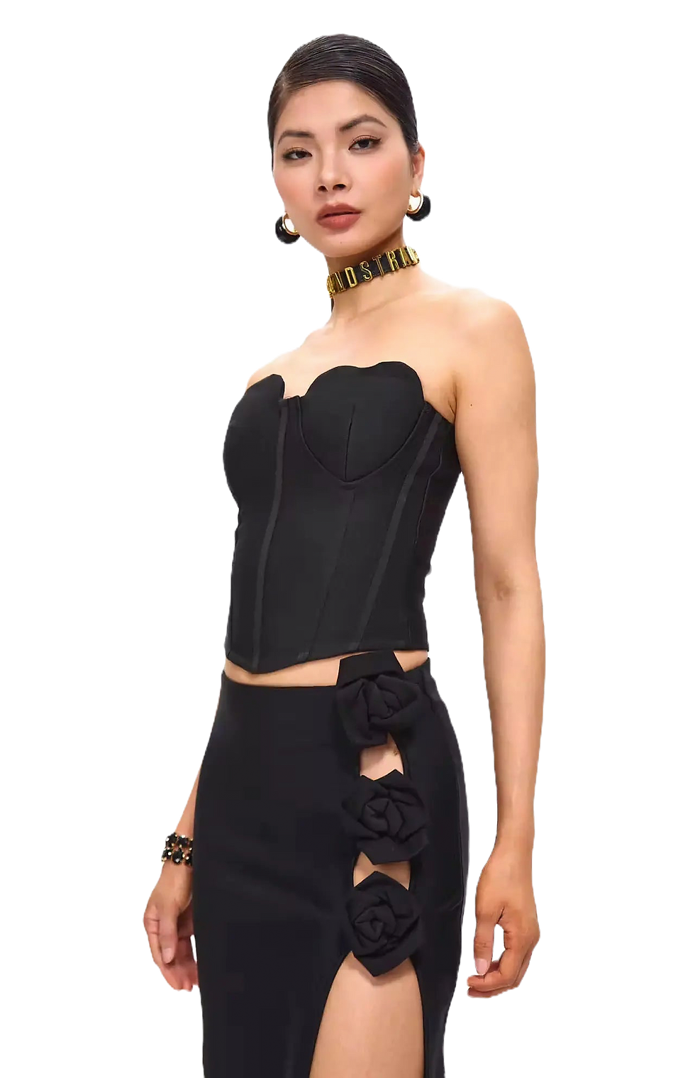 Thumbnail: GUZUNDSTRAUS Tita Bandage Flower Decorated Maxi Skirt Black
